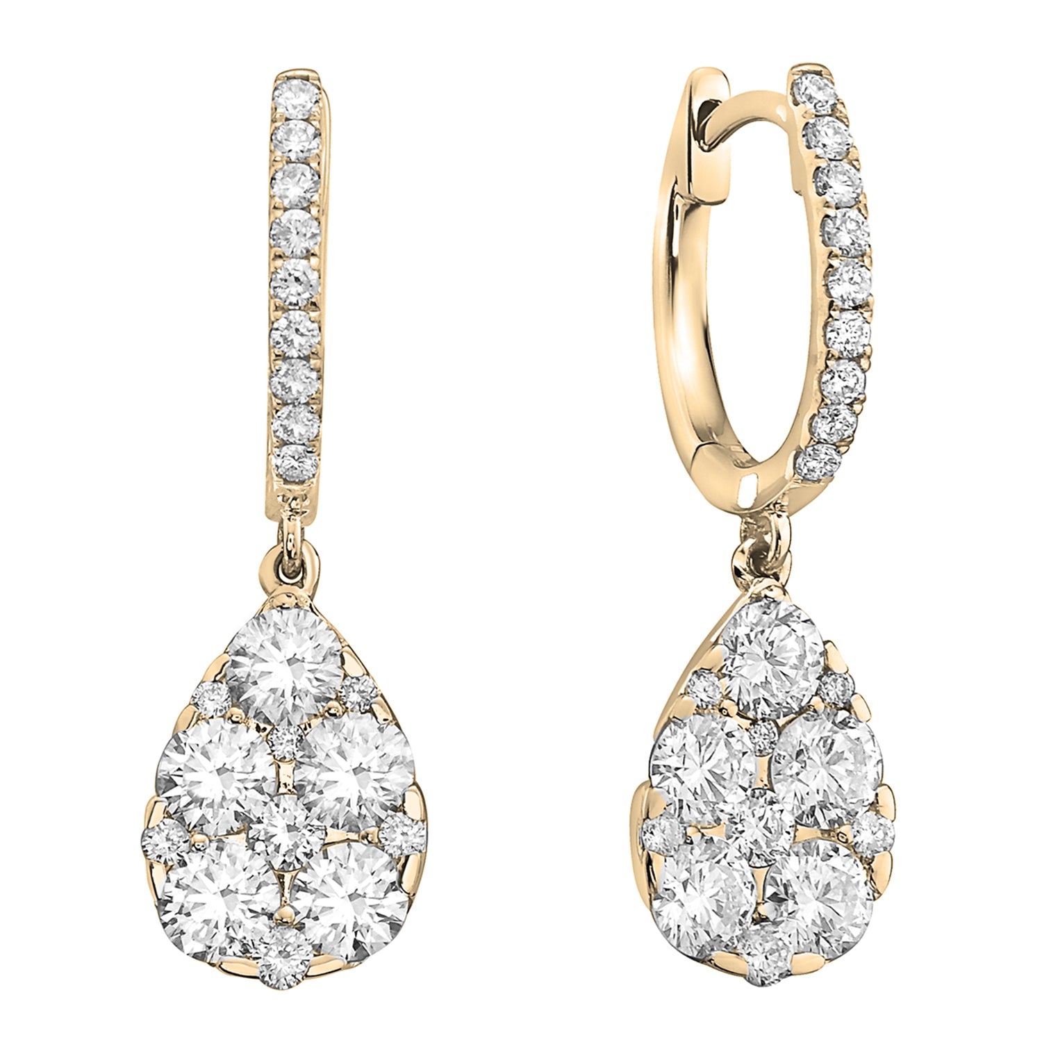18K Yellow Gold Diamond Earrings, 1.96ct