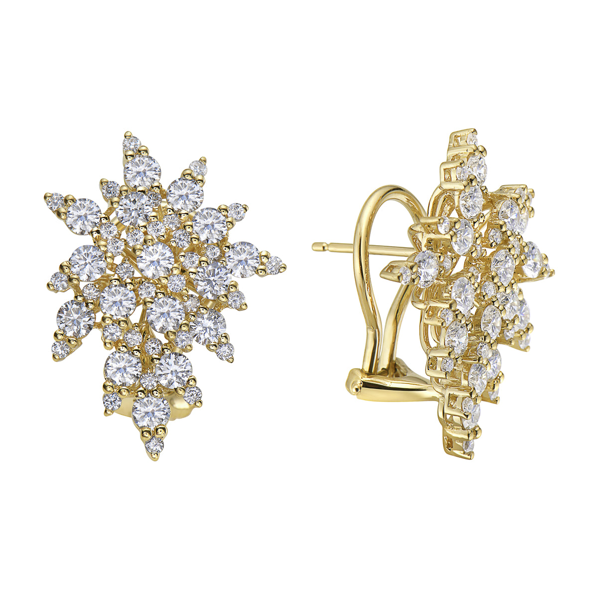 18K Yellow Gold Diamond Earrings, 3.28ct