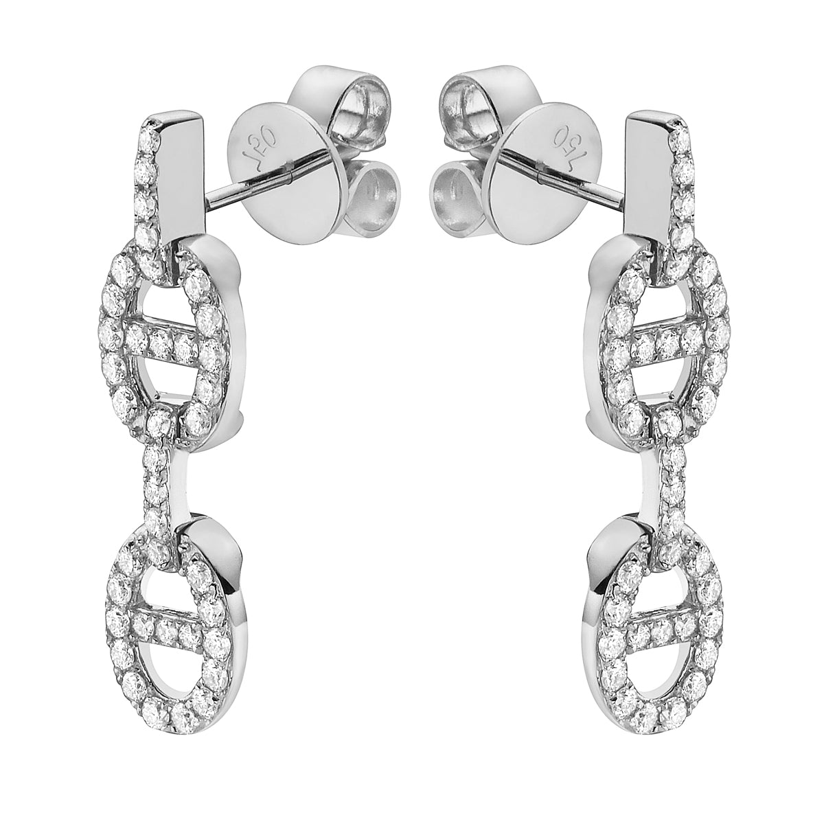White Gold Interlocking Chain Diamond Drop Earrings