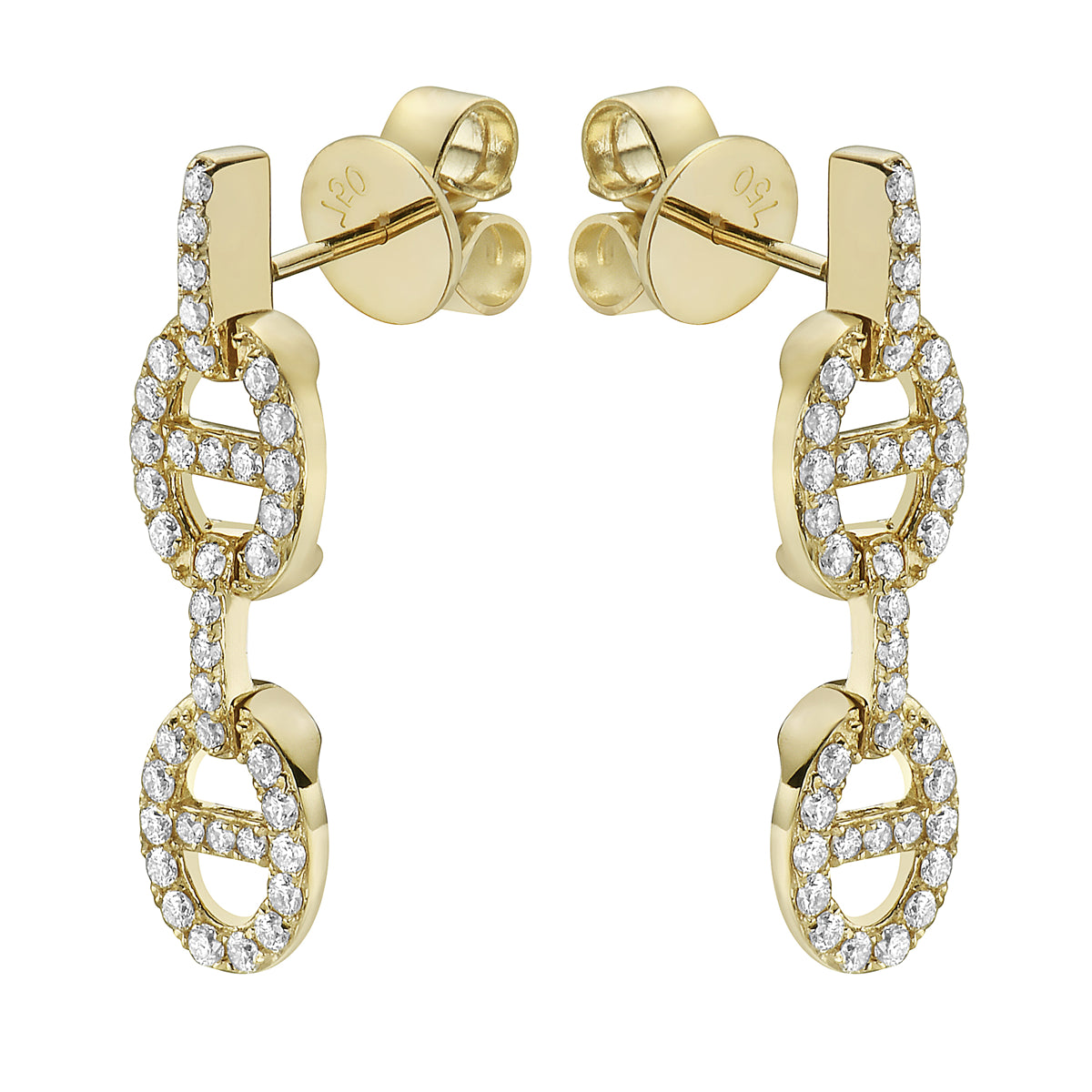 Yellow Gold Interlocking Chain Diamond Drop Earrings