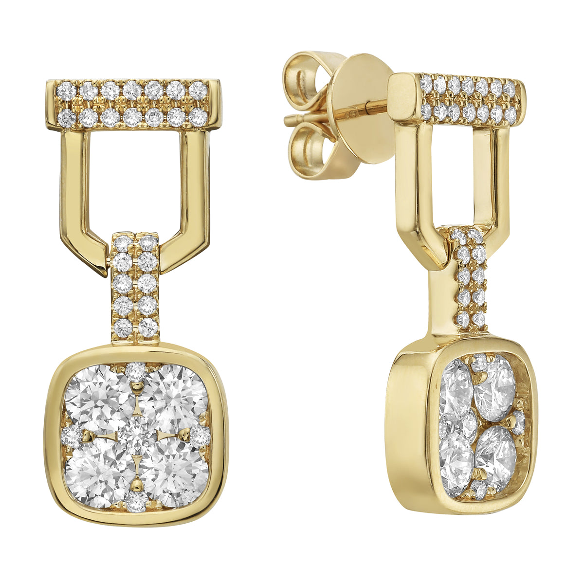 18K Yellow Gold Diamond Earrings, 1.71ct