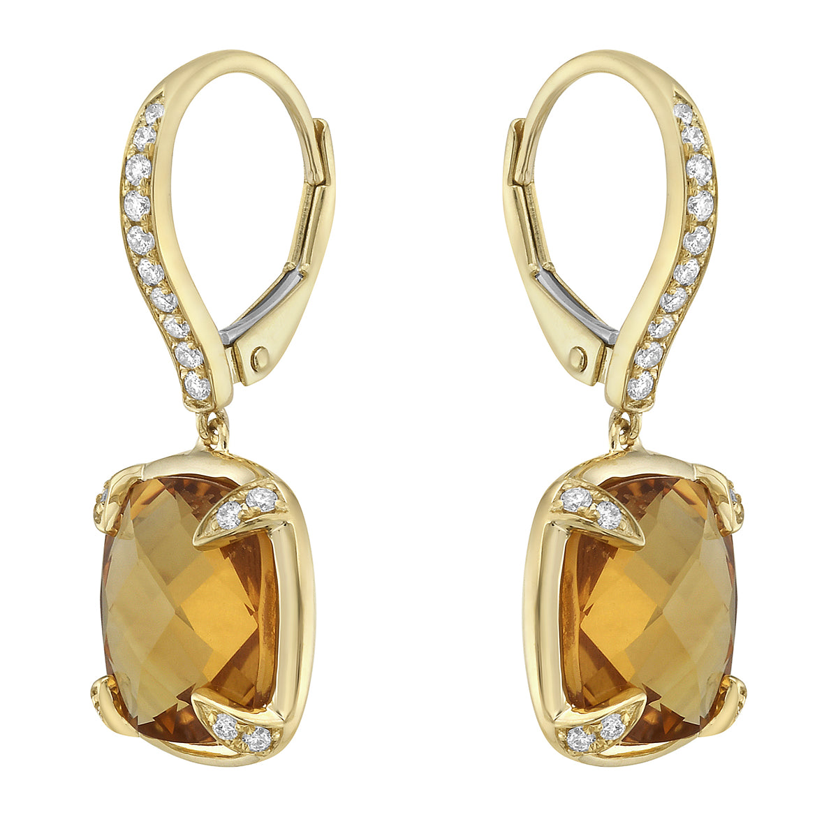 14K Yellow Gold Citrine Earrings, 7.18ct