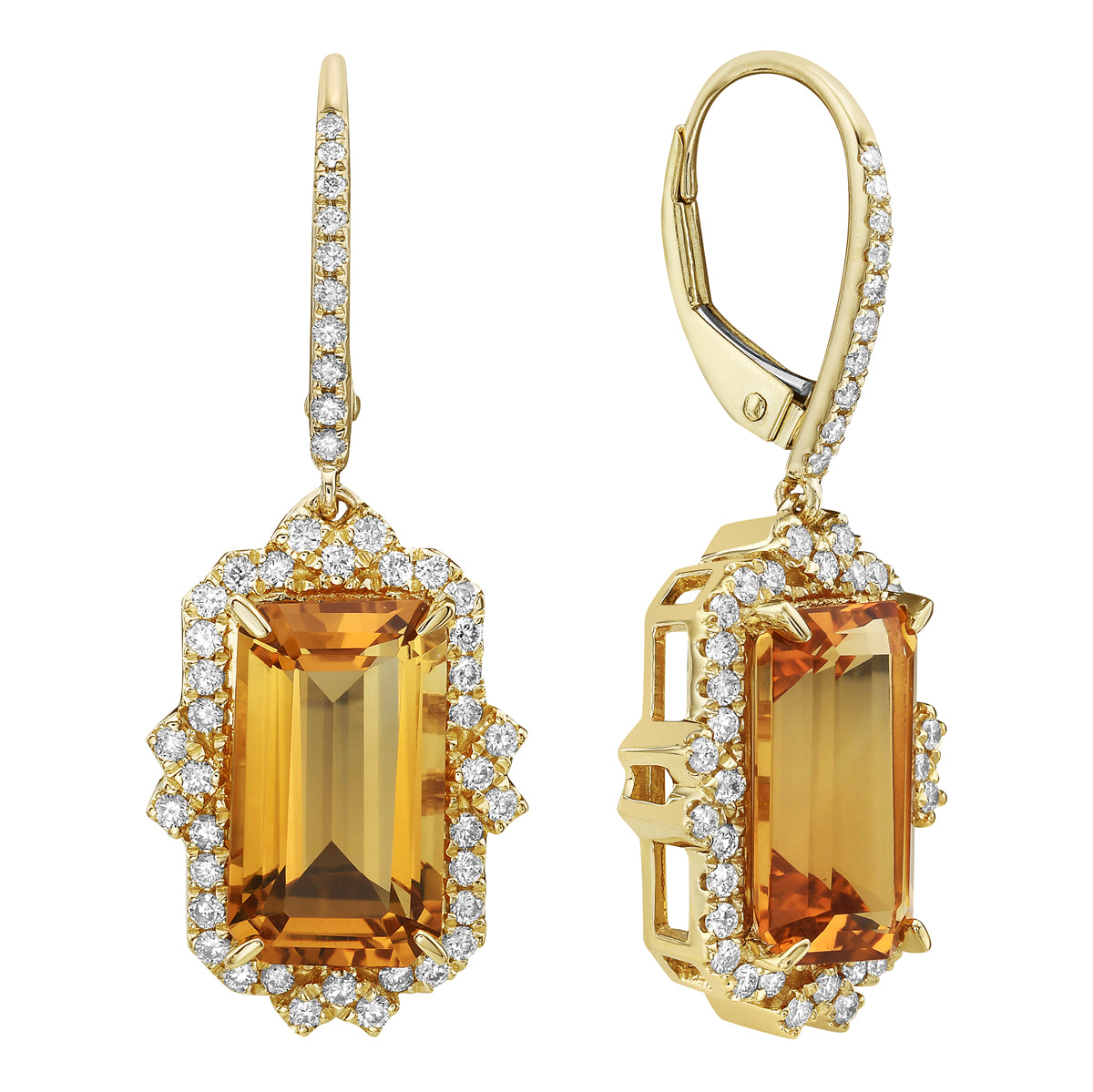 14K Yellow Gold Citrine Earrings, 6.5ct