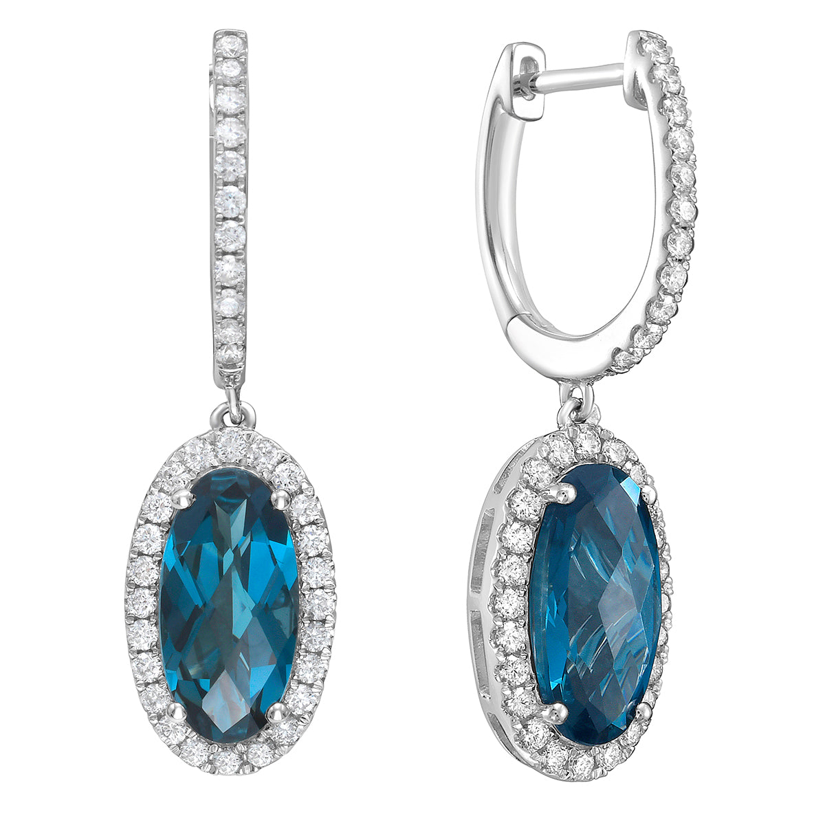 14K White Gold London Blue Topaz Earrings, 4.65ct