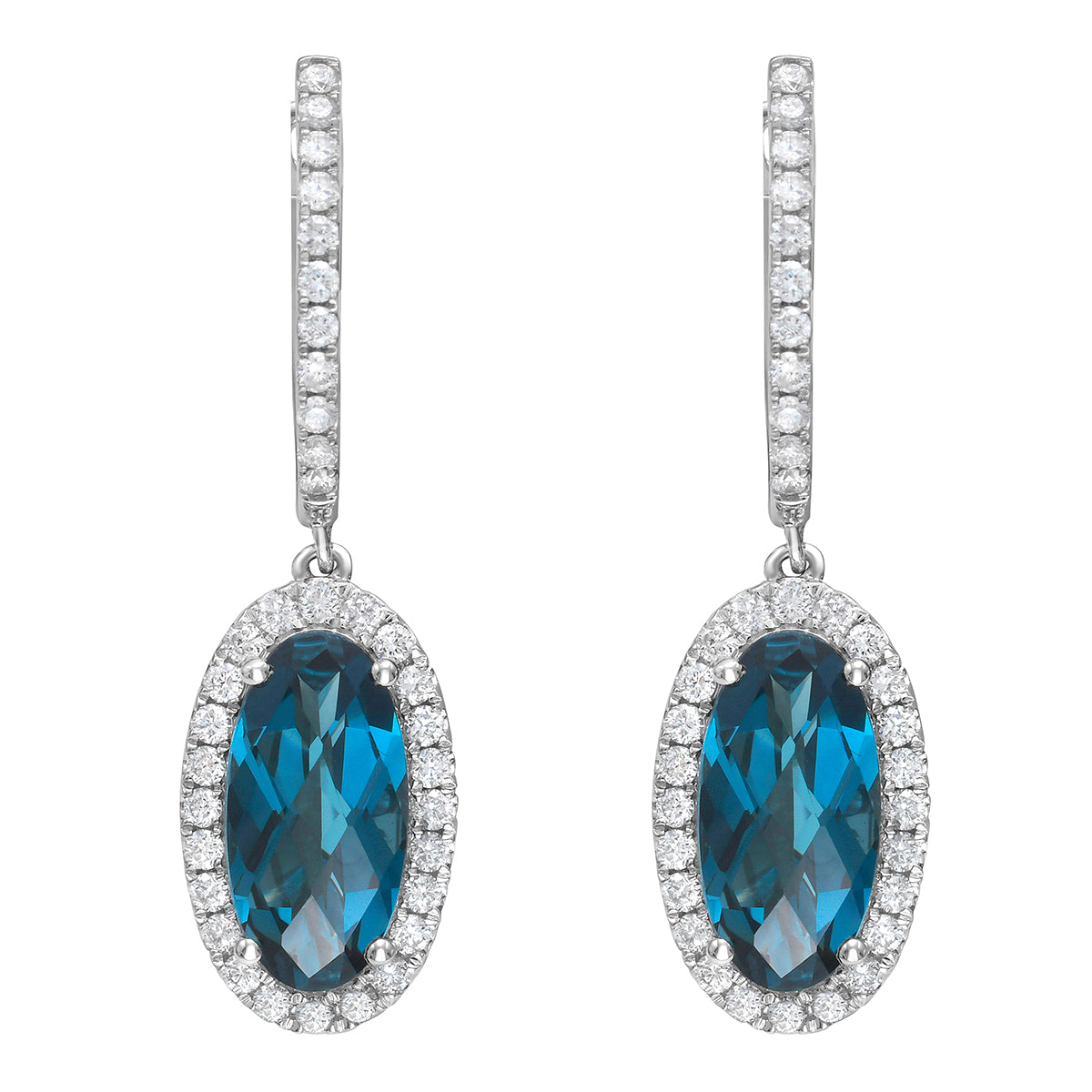 14K White Gold London Blue Topaz Earrings, 4.65ct