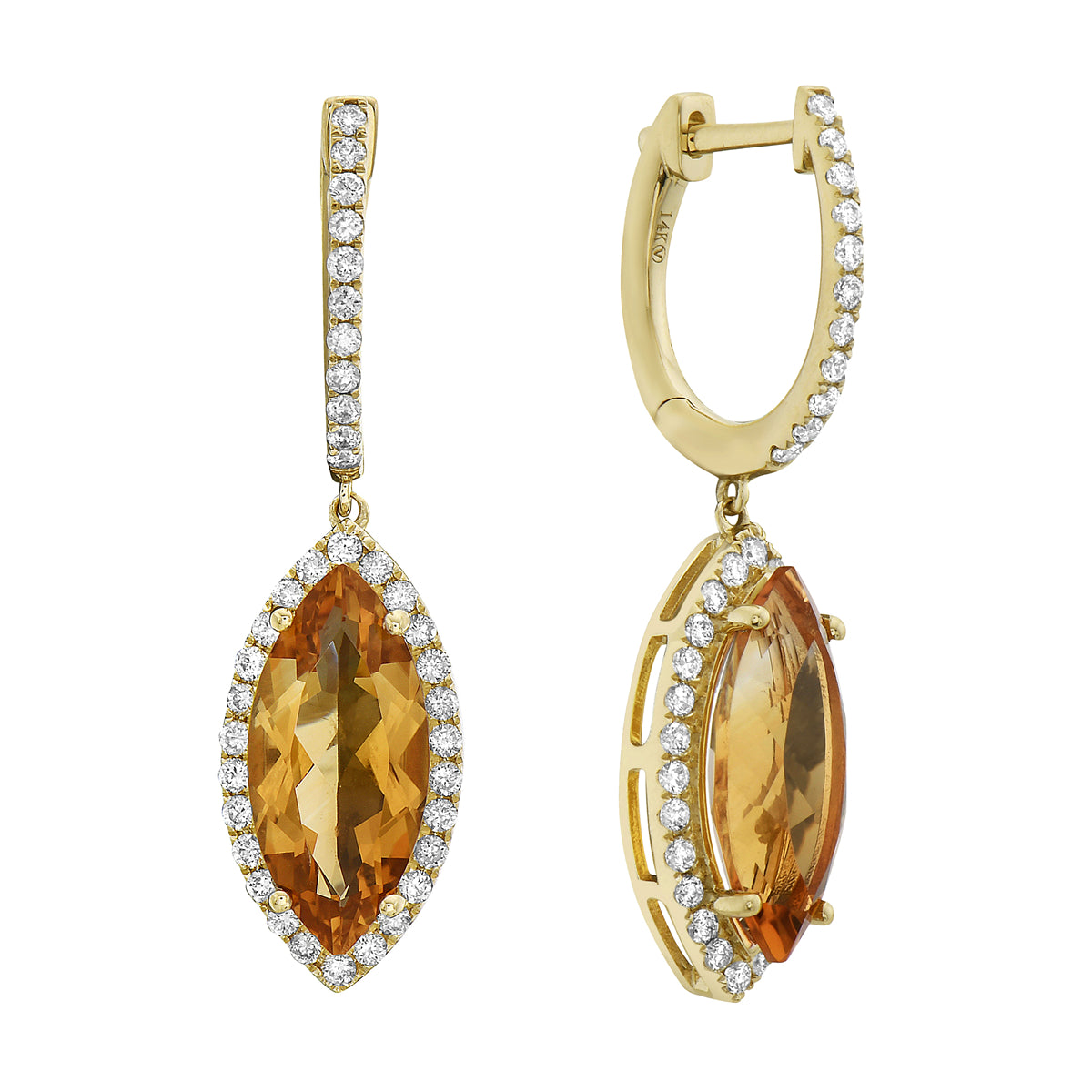 14K Yellow Gold Citrine Earrings, 5.50ct
