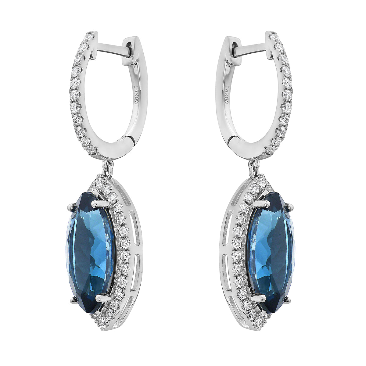 14K White Gold Sky Blue Topaz Earrings, 7.9ct