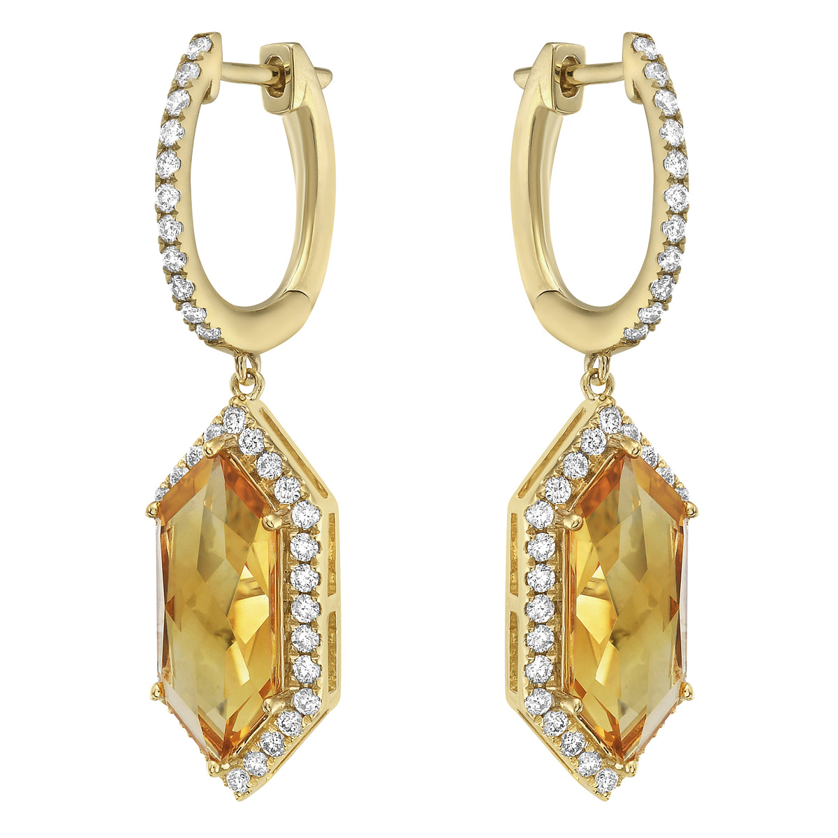 14K Yellow Gold Citrine Earrings, 4.36ct
