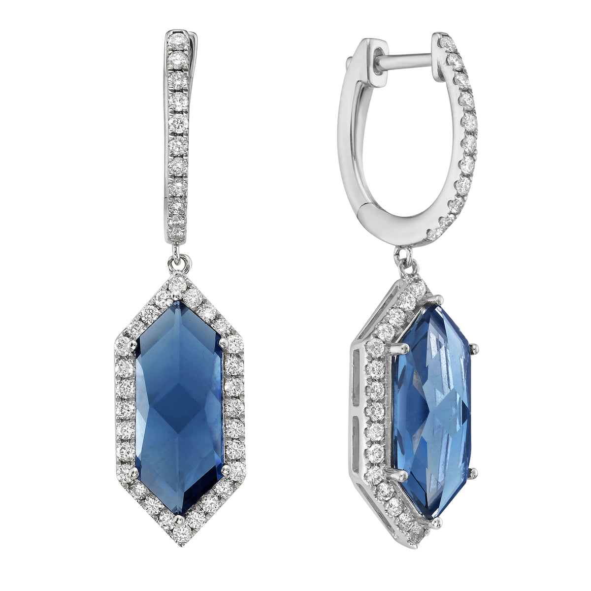 14K White Gold London Blue Topaz Earrings, 6.08ct