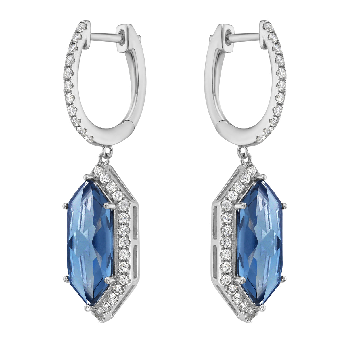 14K White Gold London Blue Topaz Earrings, 6.08ct