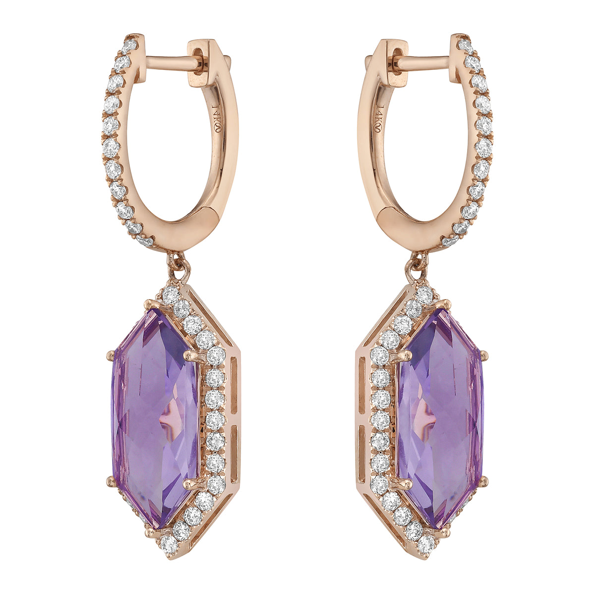 14K Rose Gold Rose de France Earrings, 5.01ct