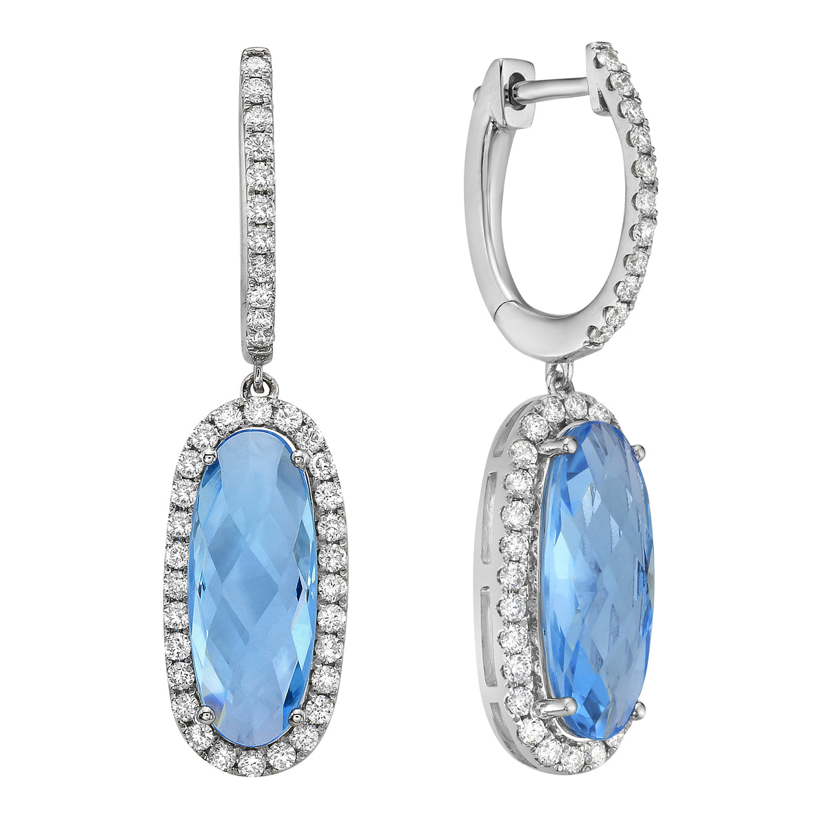 14K White Gold Swiss Blue Topaz Earrings, 4.93ct
