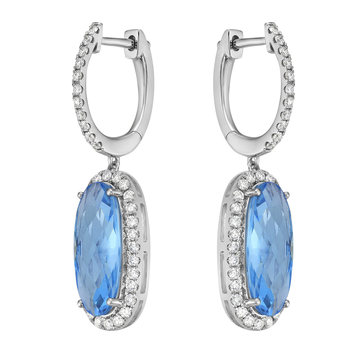 14K White Gold Swiss Blue Topaz Earrings, 4.93ct