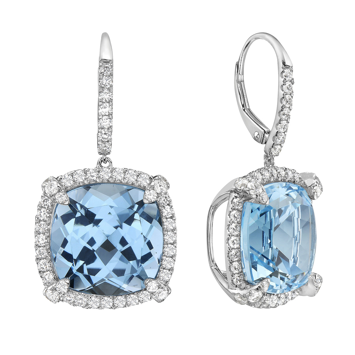 14K White Gold Swiss Blue Topaz Earrings, 14mm, 28.6ct