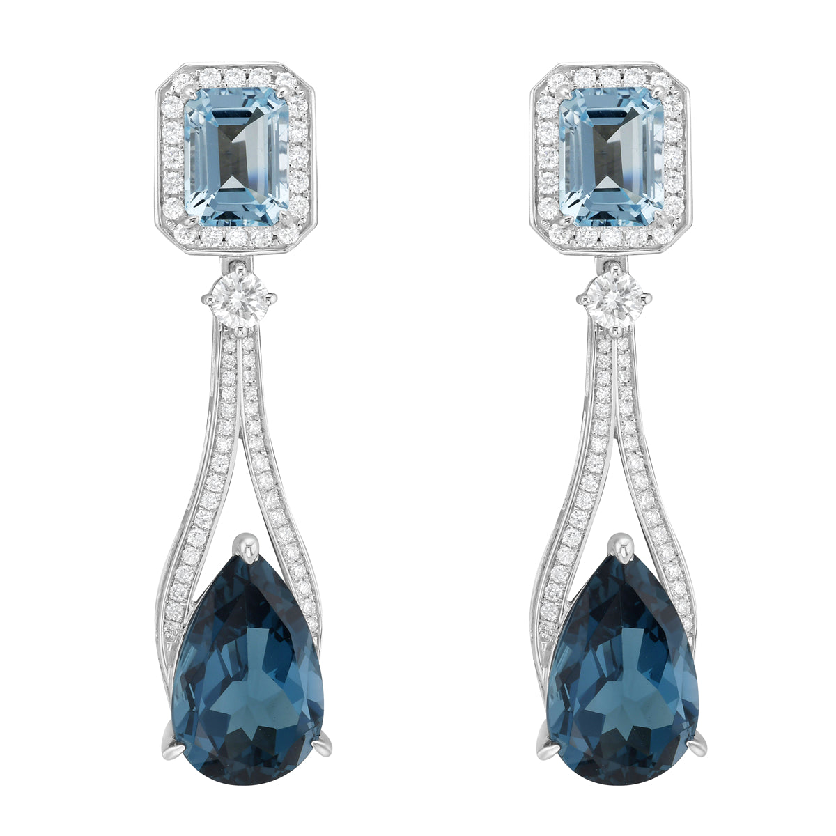 14K White Gold Sky Blue Topaz Earrings, 14.35ct
