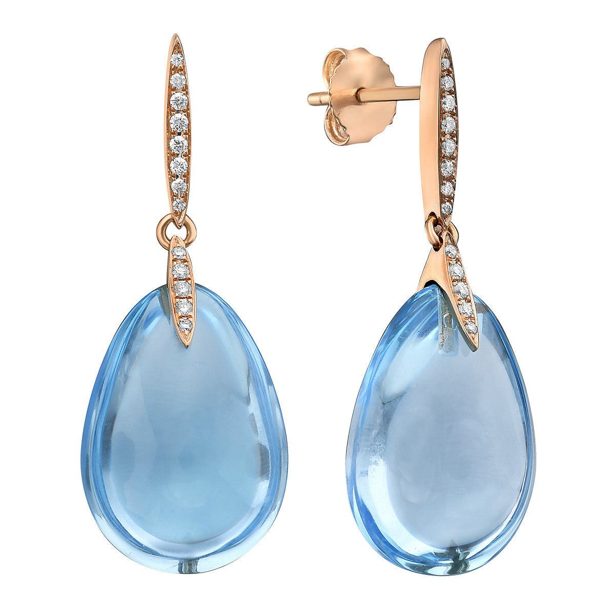 18K Rose Gold Sky Blue Topaz Earrings, 29.85ct