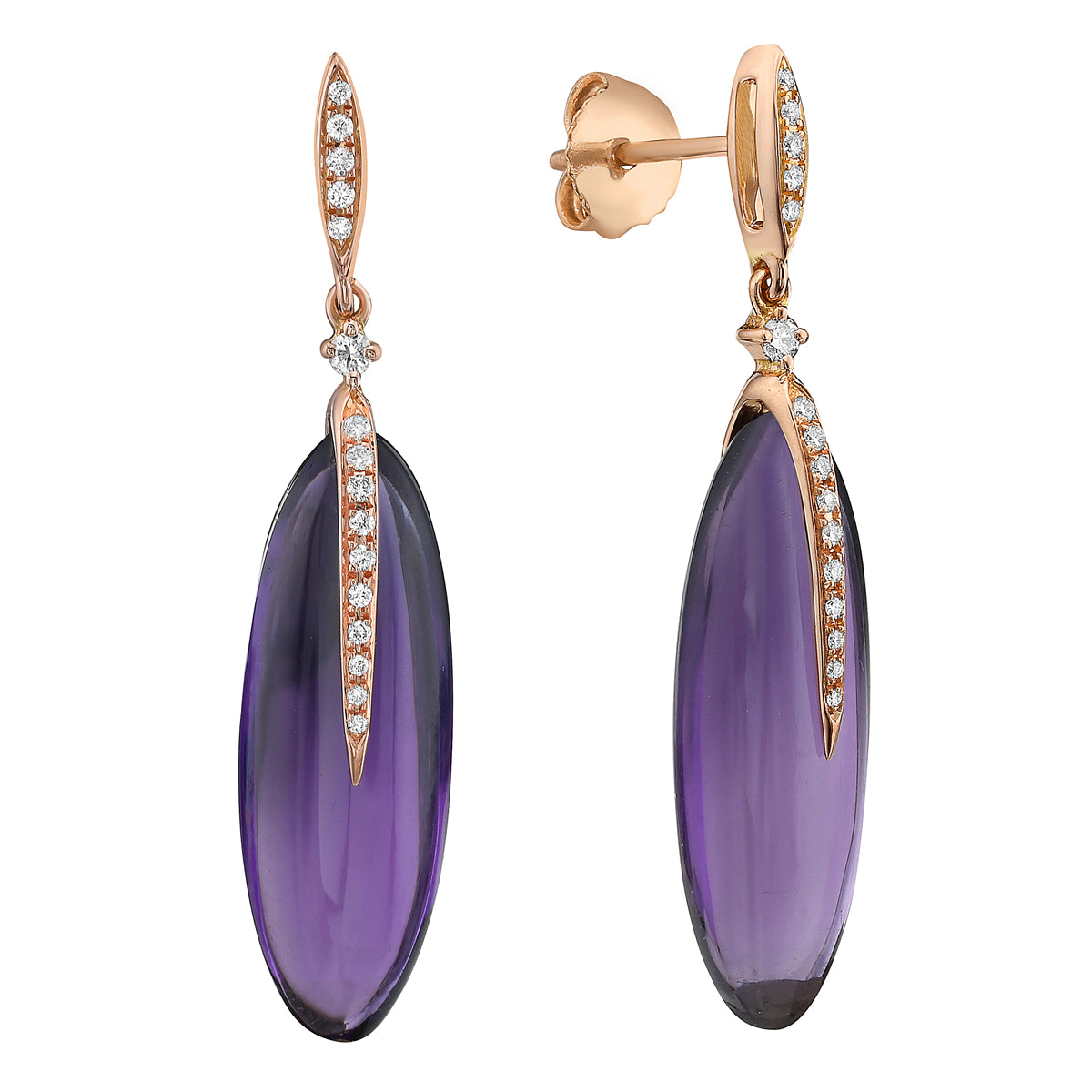 18K Rose Gold Amethyst Earrings, 16.48ct