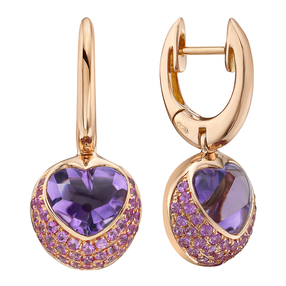 18K Rose Gold Amethyst Pink Sapphire Earrings, 4.57ct