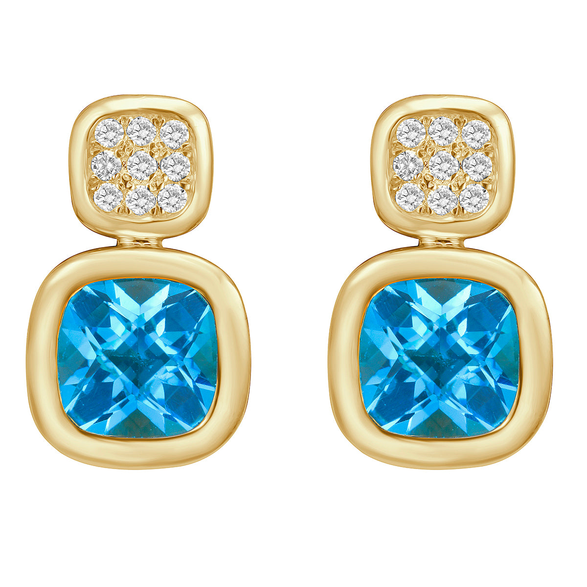 14K Yellow Gold Swiss Blue Topaz Earrings, 1.08ct