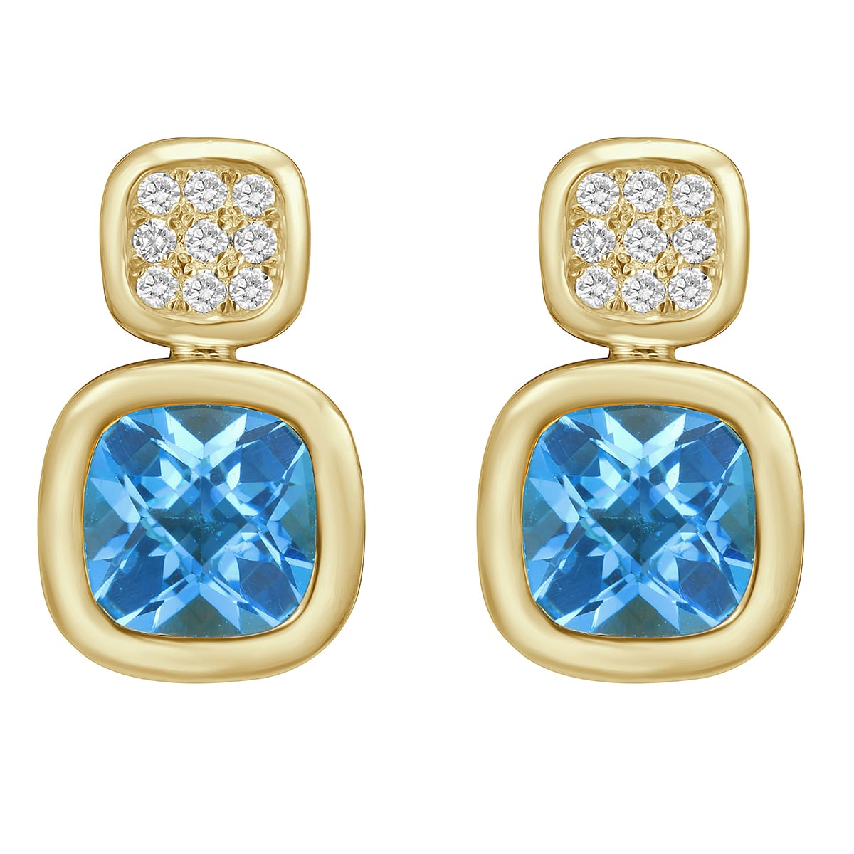 14K Yellow Gold Swiss Blue Topaz Earrings, 1.08ct