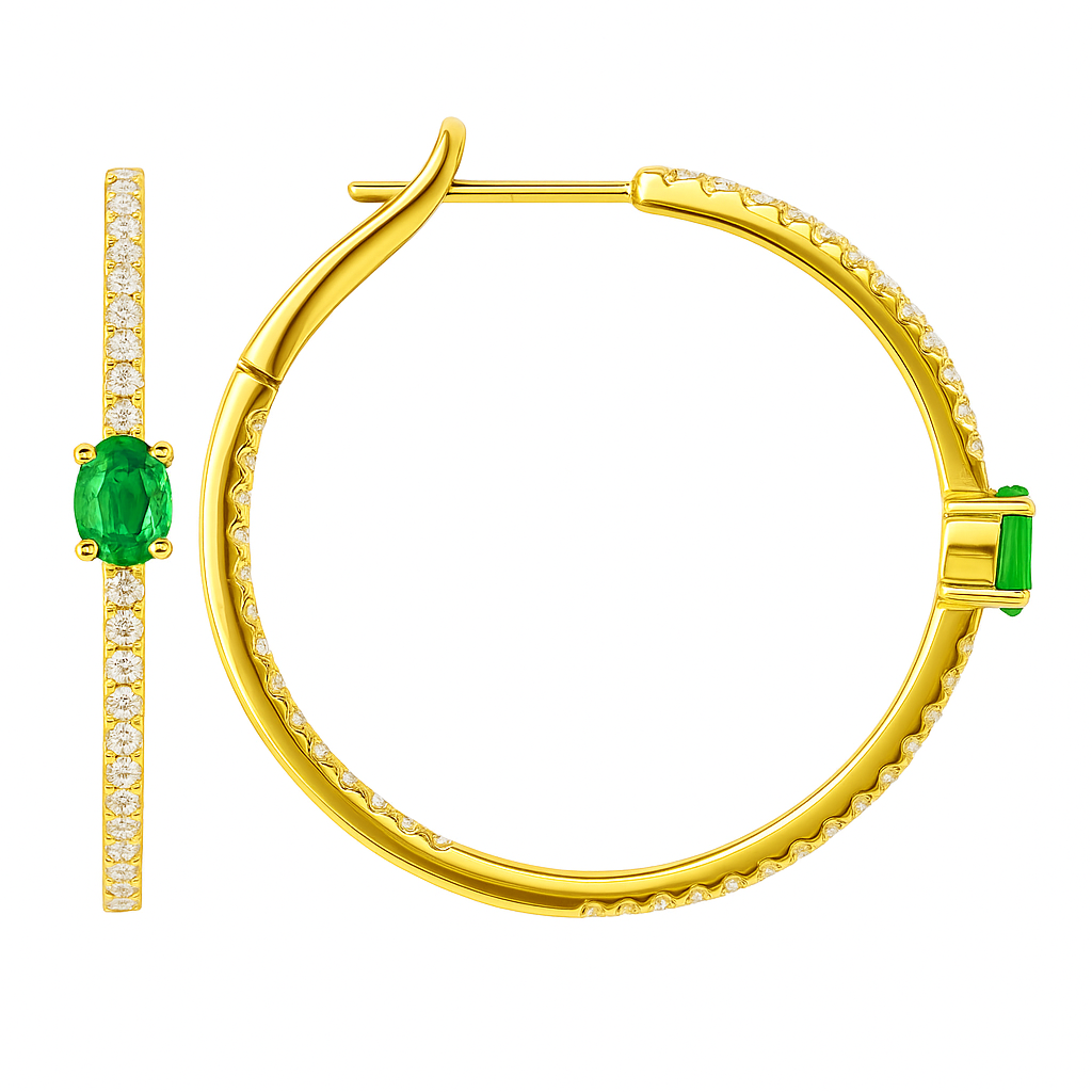 18K Yellow Gold Emerald Earrings, 0.71ct