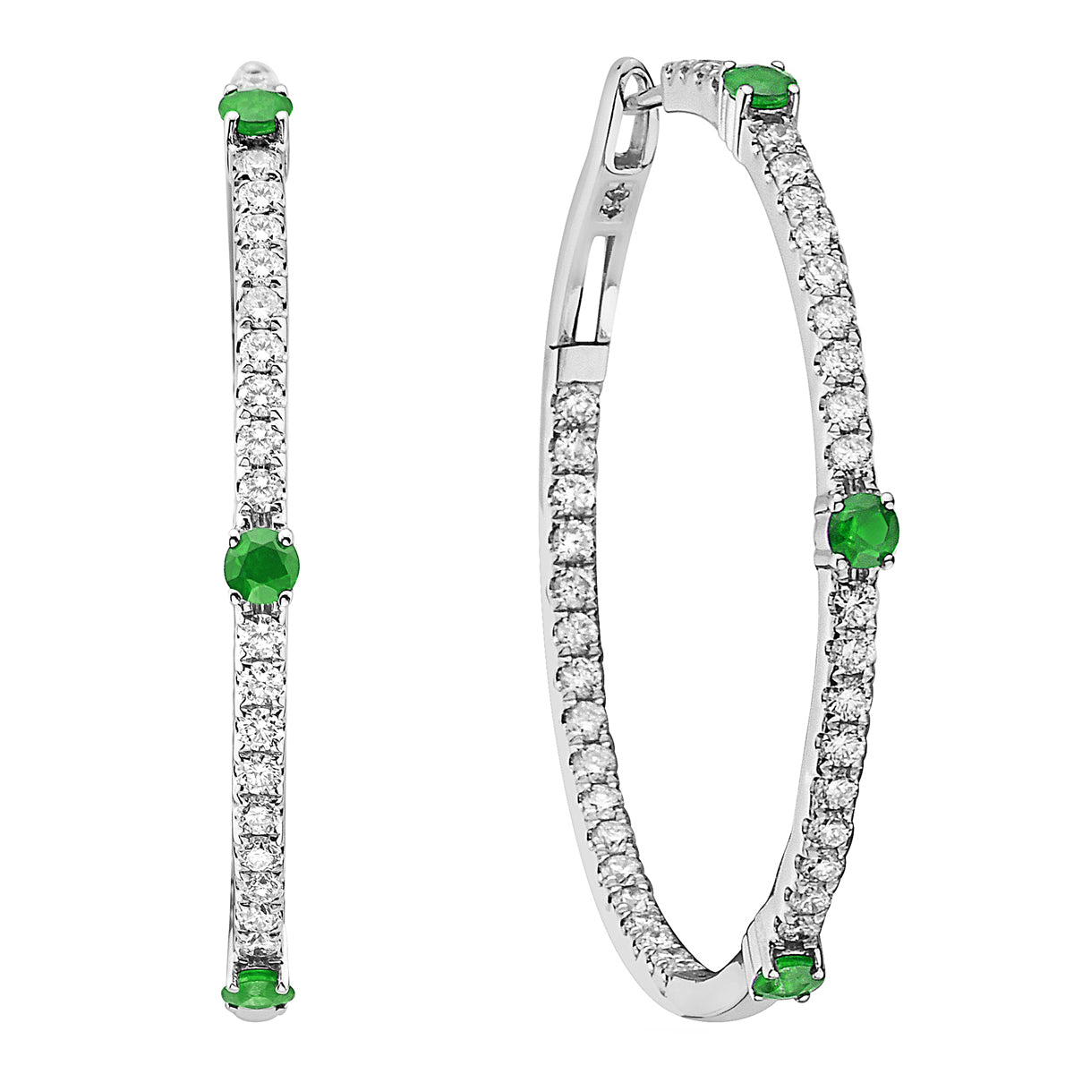 18K White Gold Emerald Hoop Earrings, 0.7ct