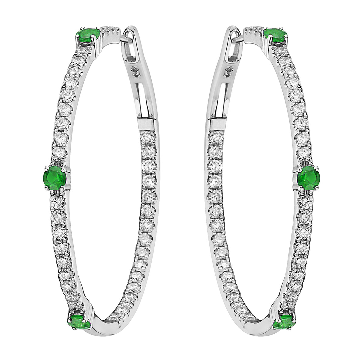18K White Gold Emerald Hoop Earrings, 0.7ct