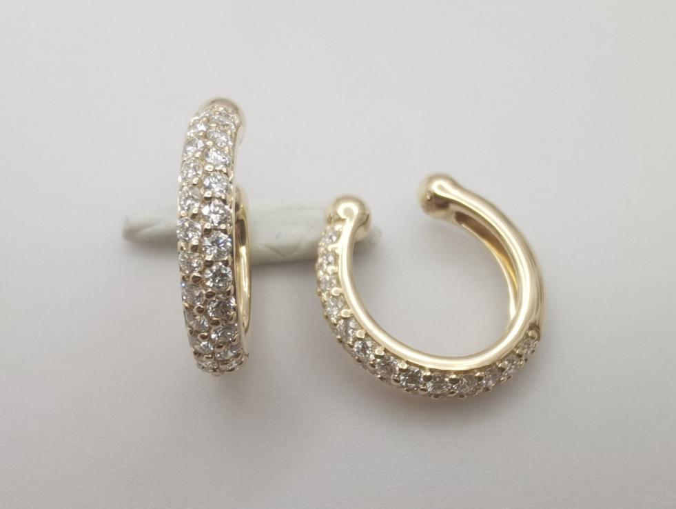 14K Yellow Gold Diamond Cuff Earrings (One Piece), 0.23ct