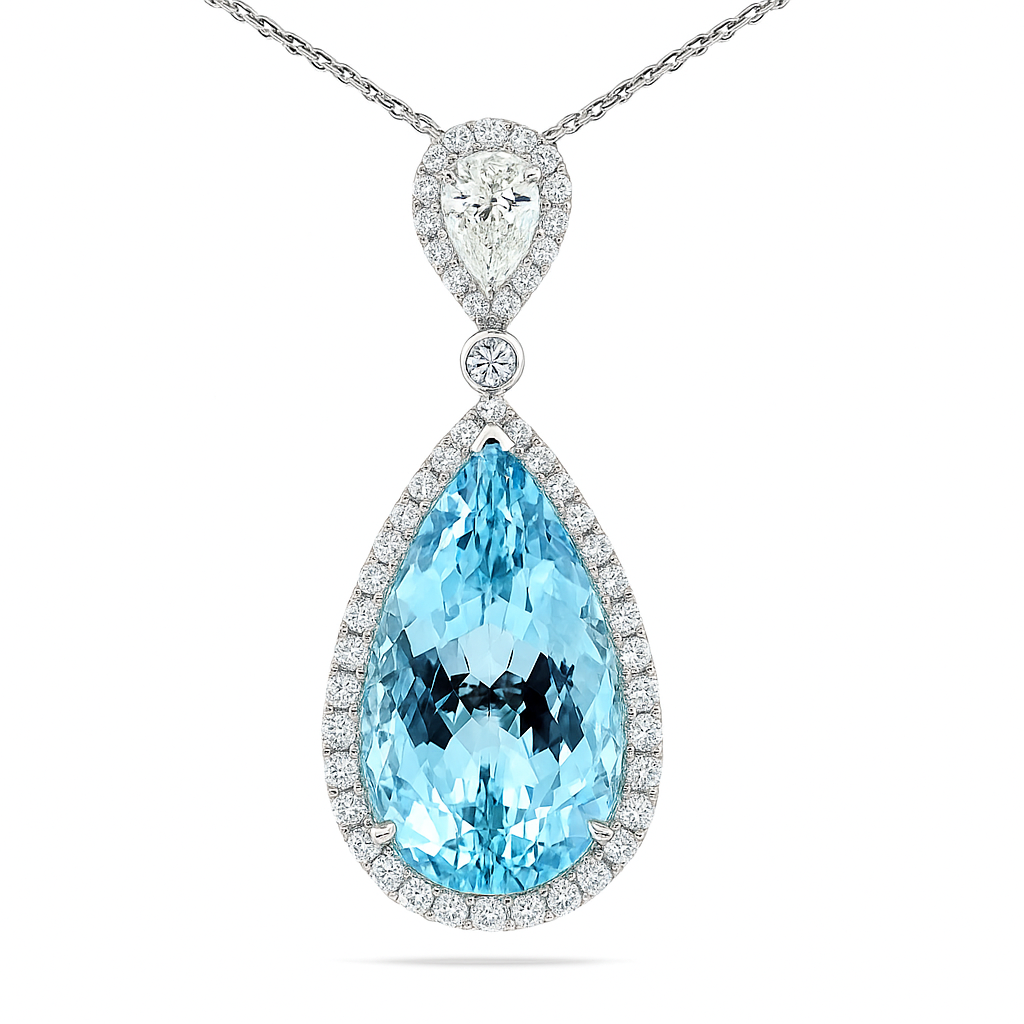 Handmade 18K White Gold Aquamarine Pendant, 12ct