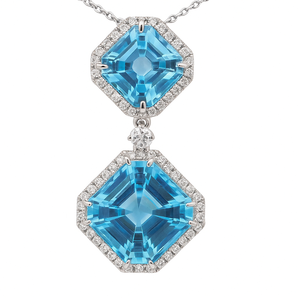 Handmade 18K White Gold Aquamarine Pendant, 14.27ct