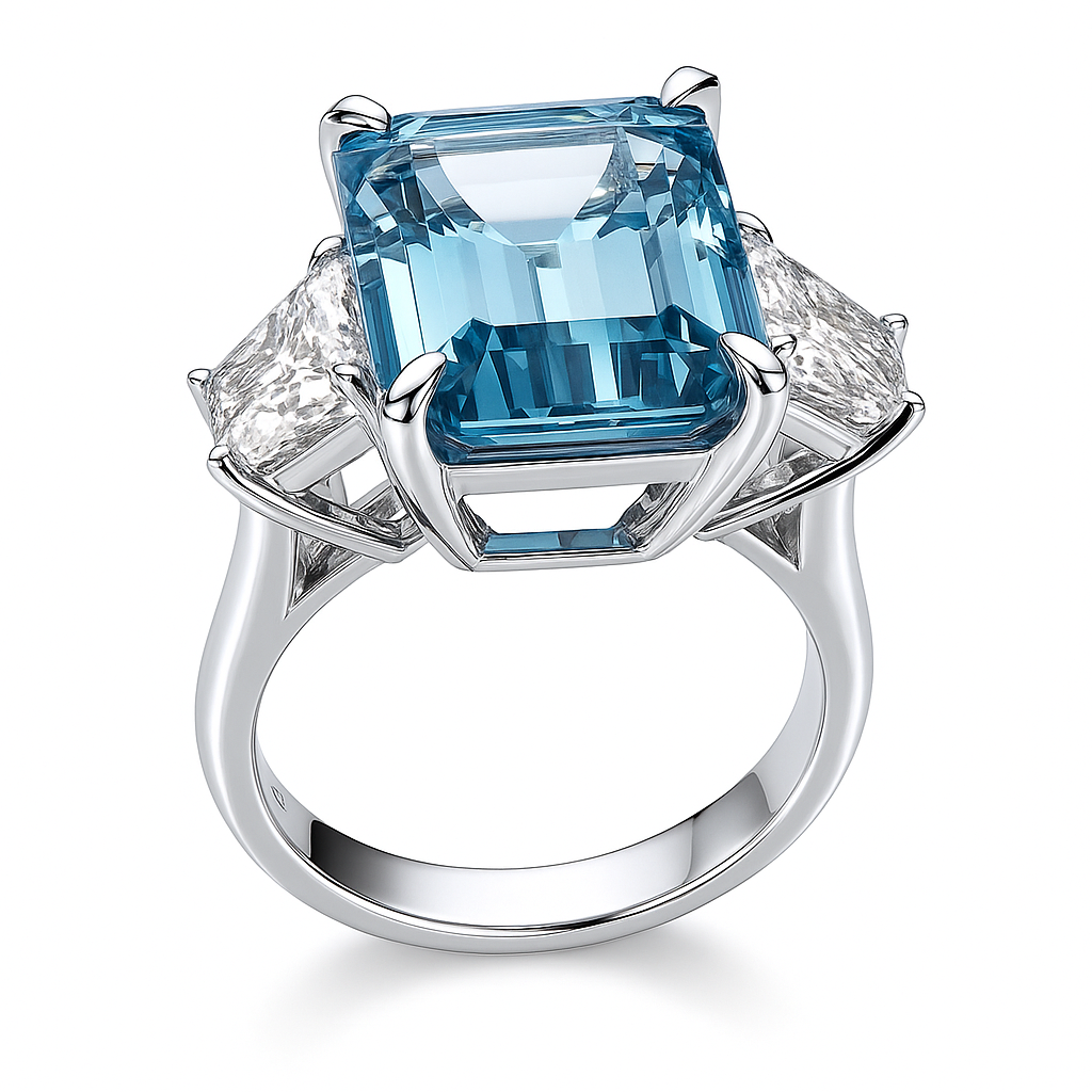 Handmade 18K White Gold Aquamarine Ring, 9.18ct