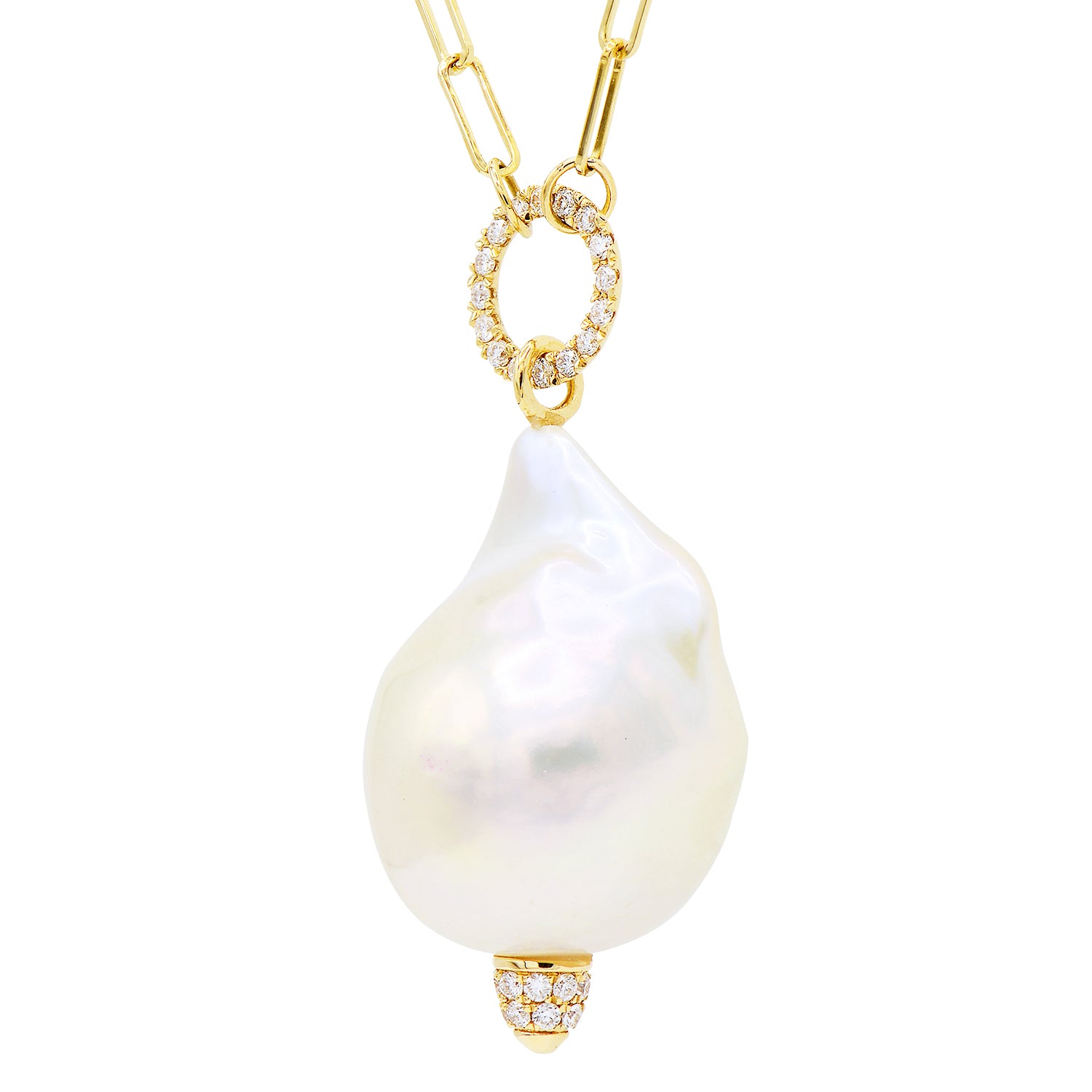 14K Yellow Gold Freshwater Pearl Pendant, 12-13mm, 0.11ct