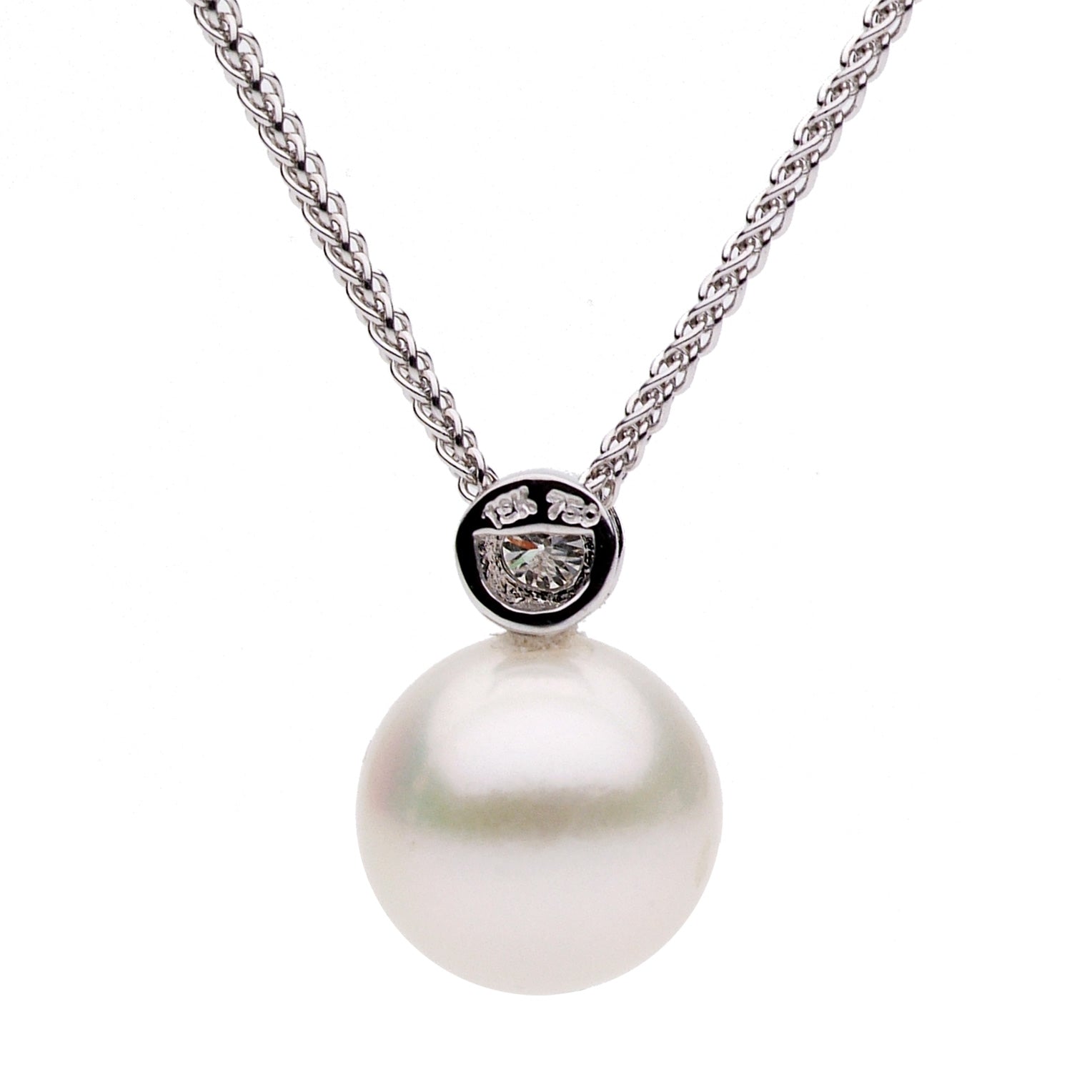 18K White Gold Freshwater Pearl and Bezel Set Diamond Pendant, 9-10mm 0.08CT