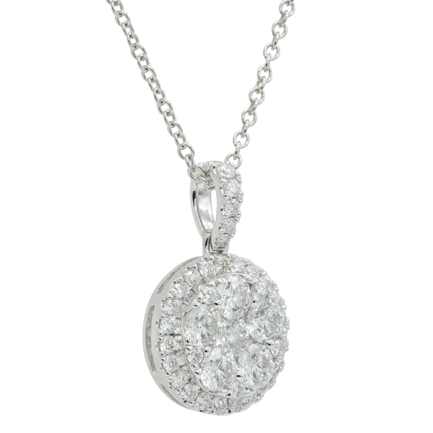 Yellow Gold Round Diamond Cluster Pendant