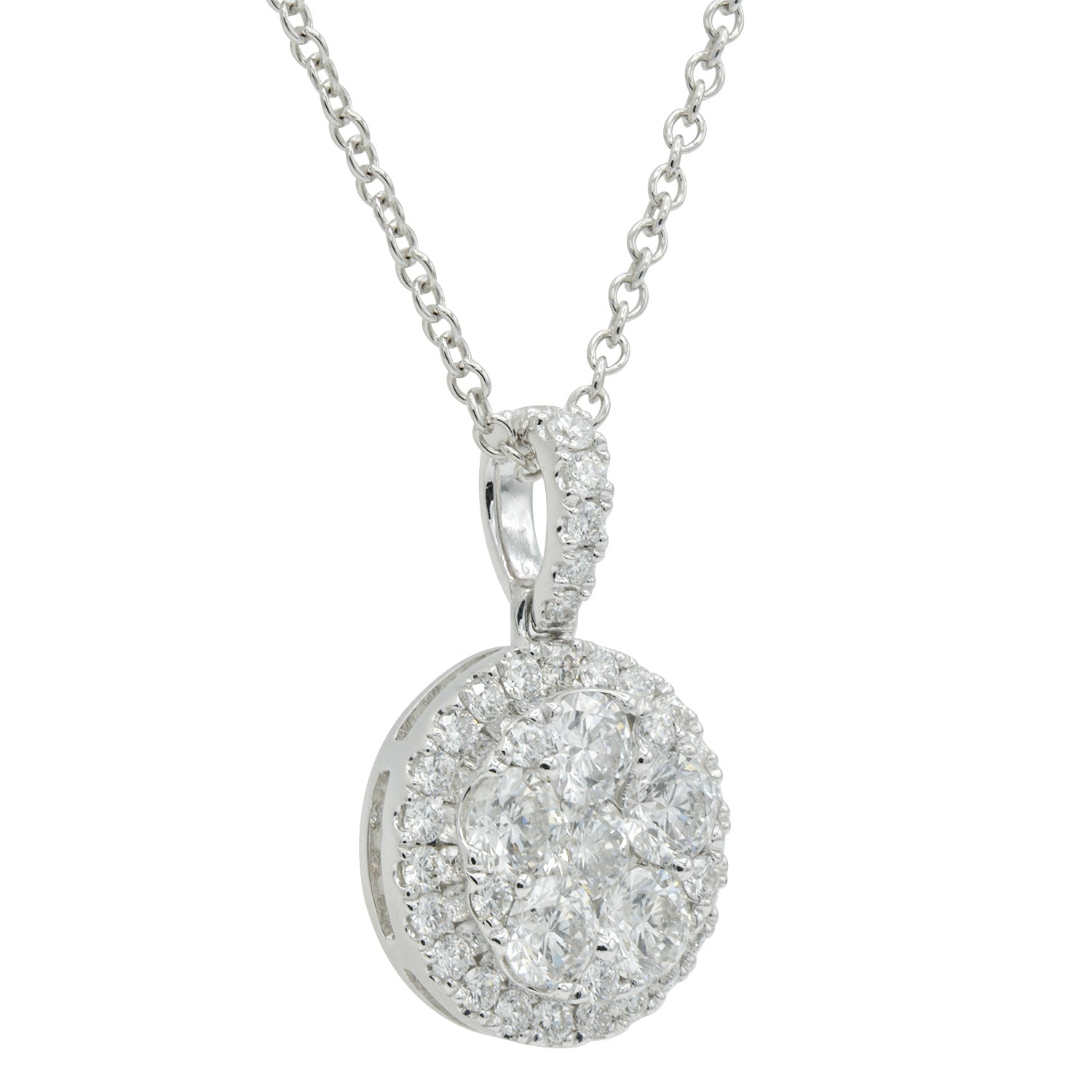 White Gold Round Diamond Cluster Pendant