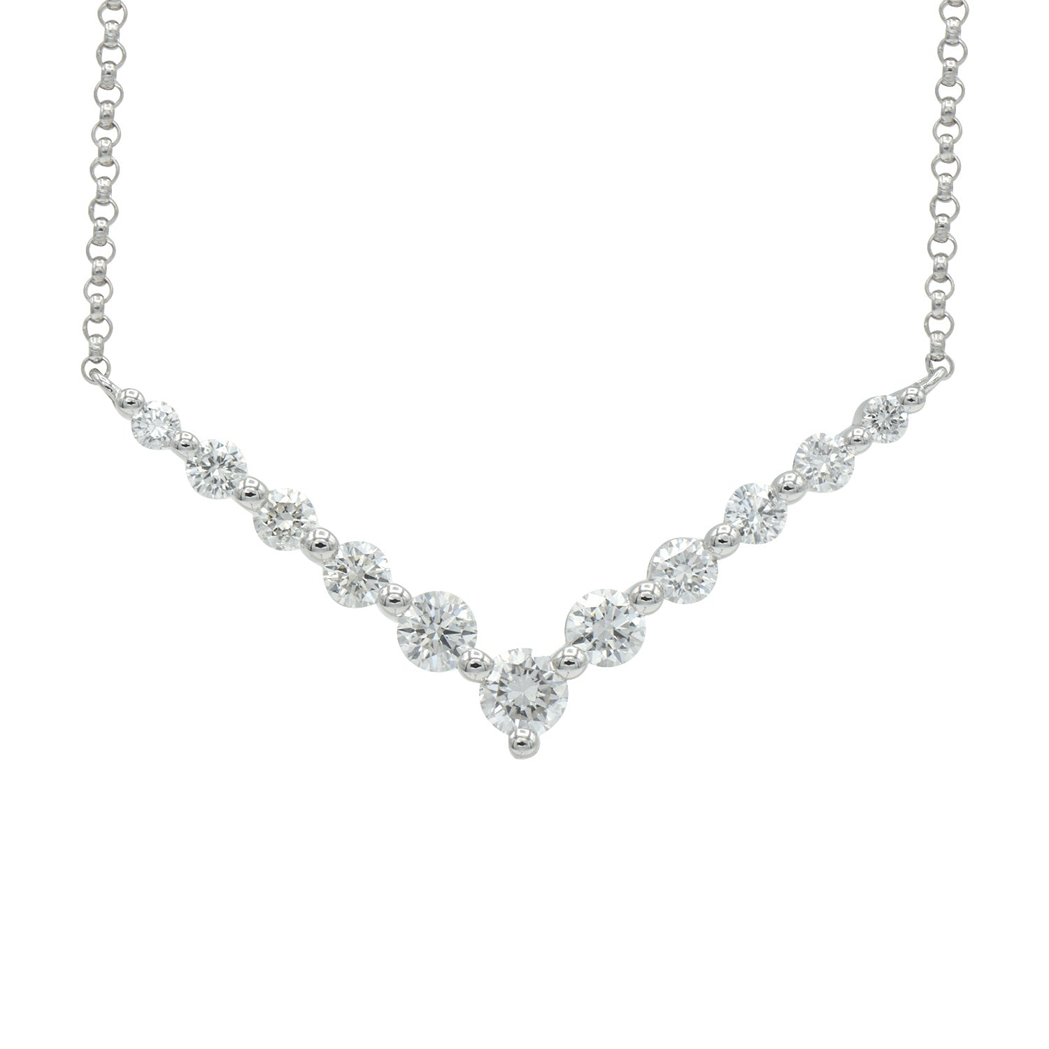 14K White Gold V Diamond Necklace