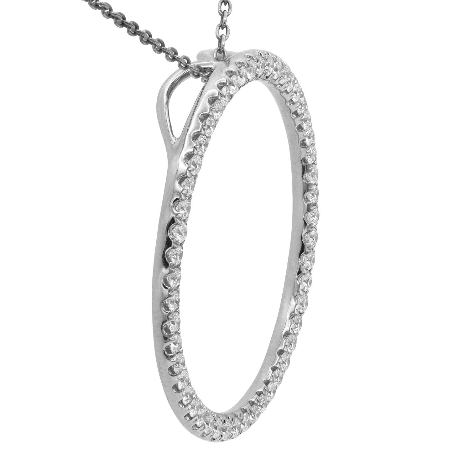 14K White Gold Diamond Open Circle Pendant, 0.84ct