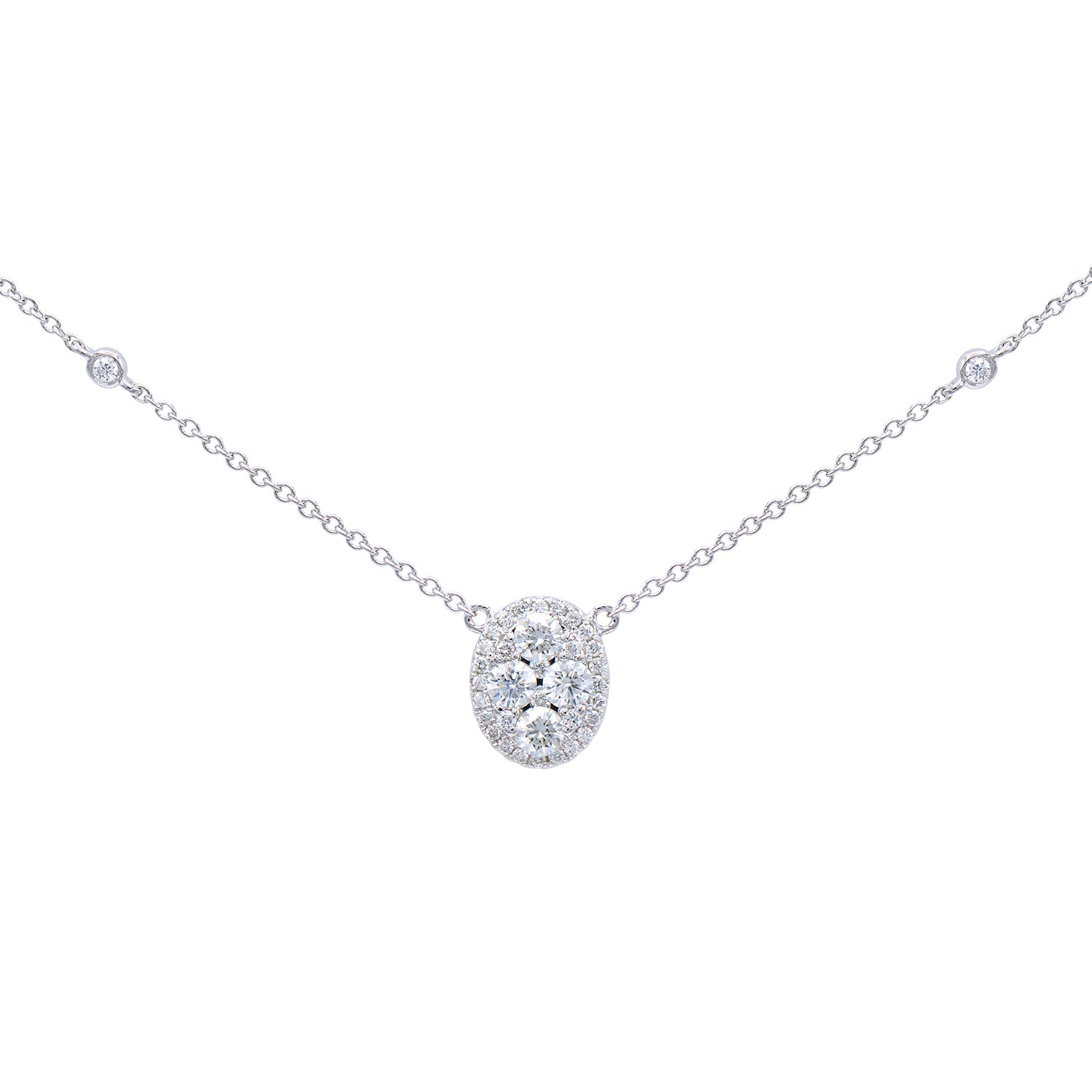 14K Yellow Gold Oval Cluster Necklace, 0.67ct