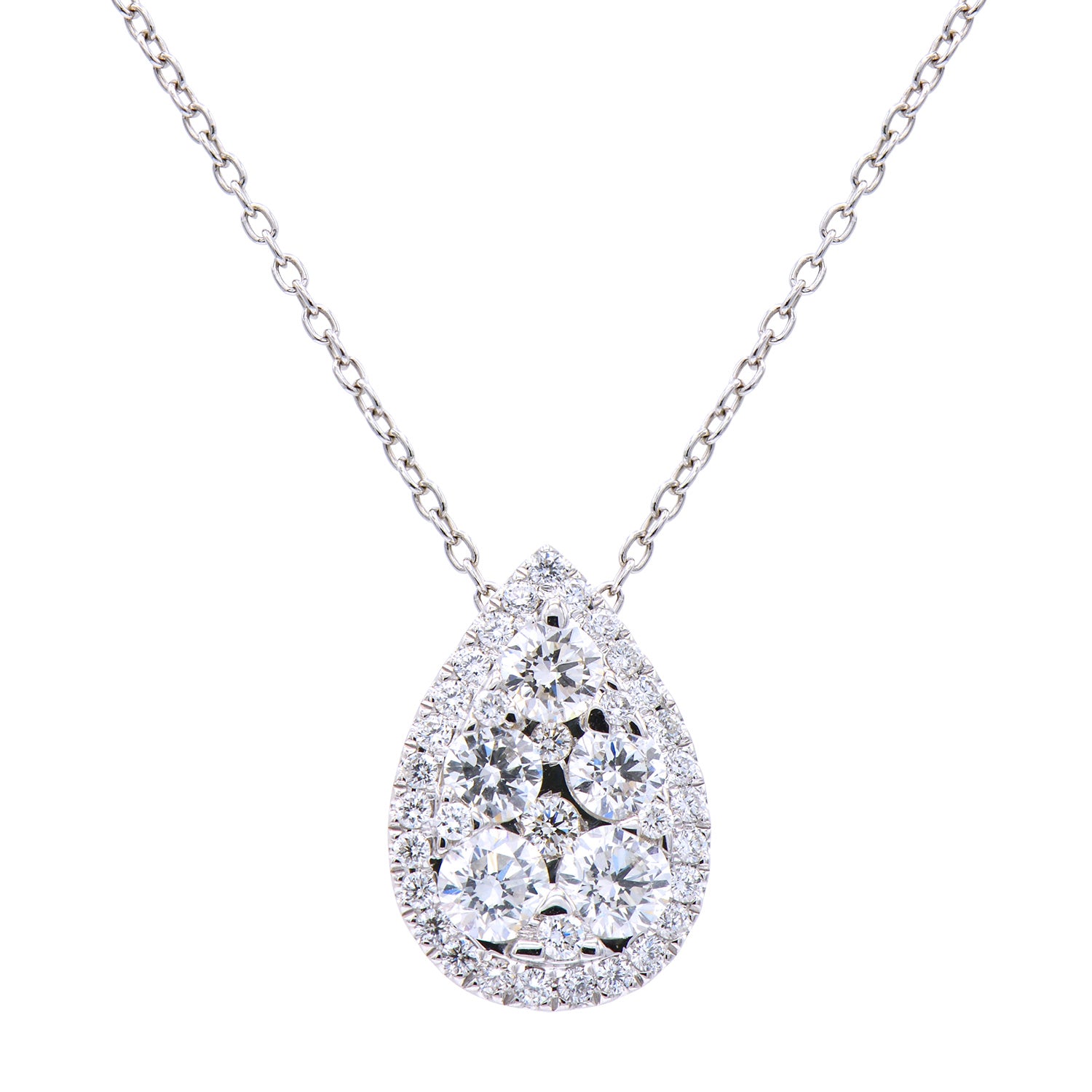 14K White Gold Pear Cluster Pendant