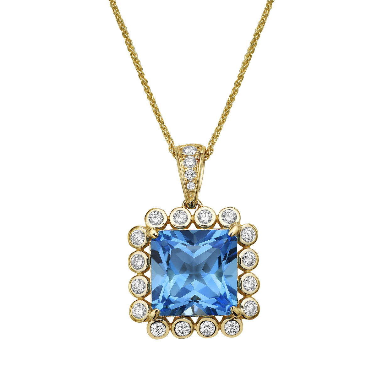 14K Yellow Gold Swiss Blue Topaz Pendant, 5.7ct
