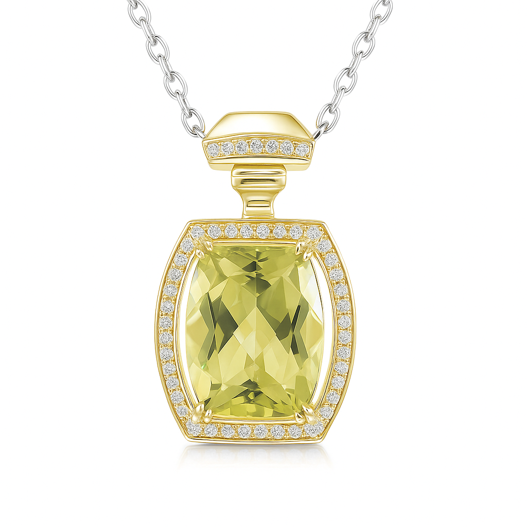 14K Yellow Gold Green Quartz Pendant, 2.78ct