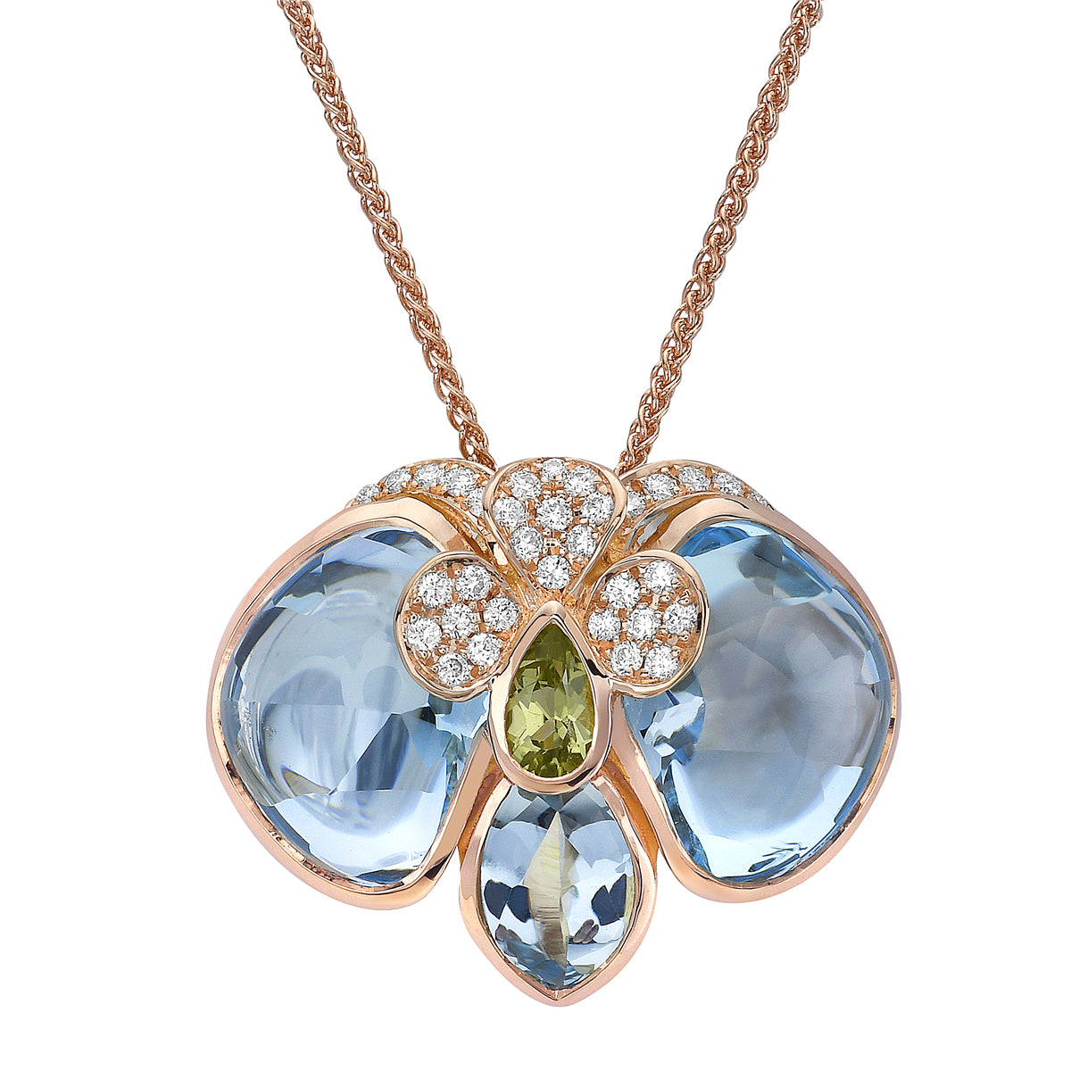 18K Blue Topaz & Peridot Pendant, 7.26ct