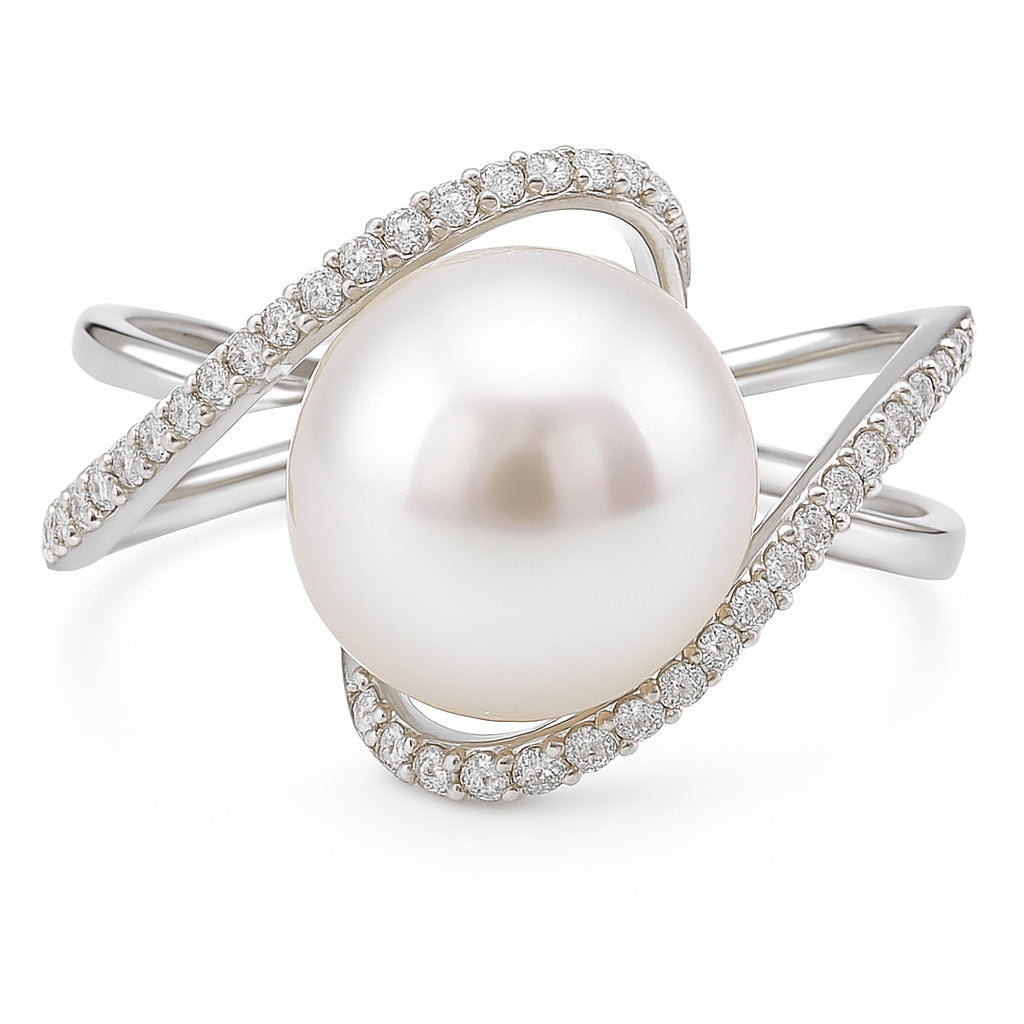 14K White Gold South Sea Pearl and Diamond Ring, 10-11mm
