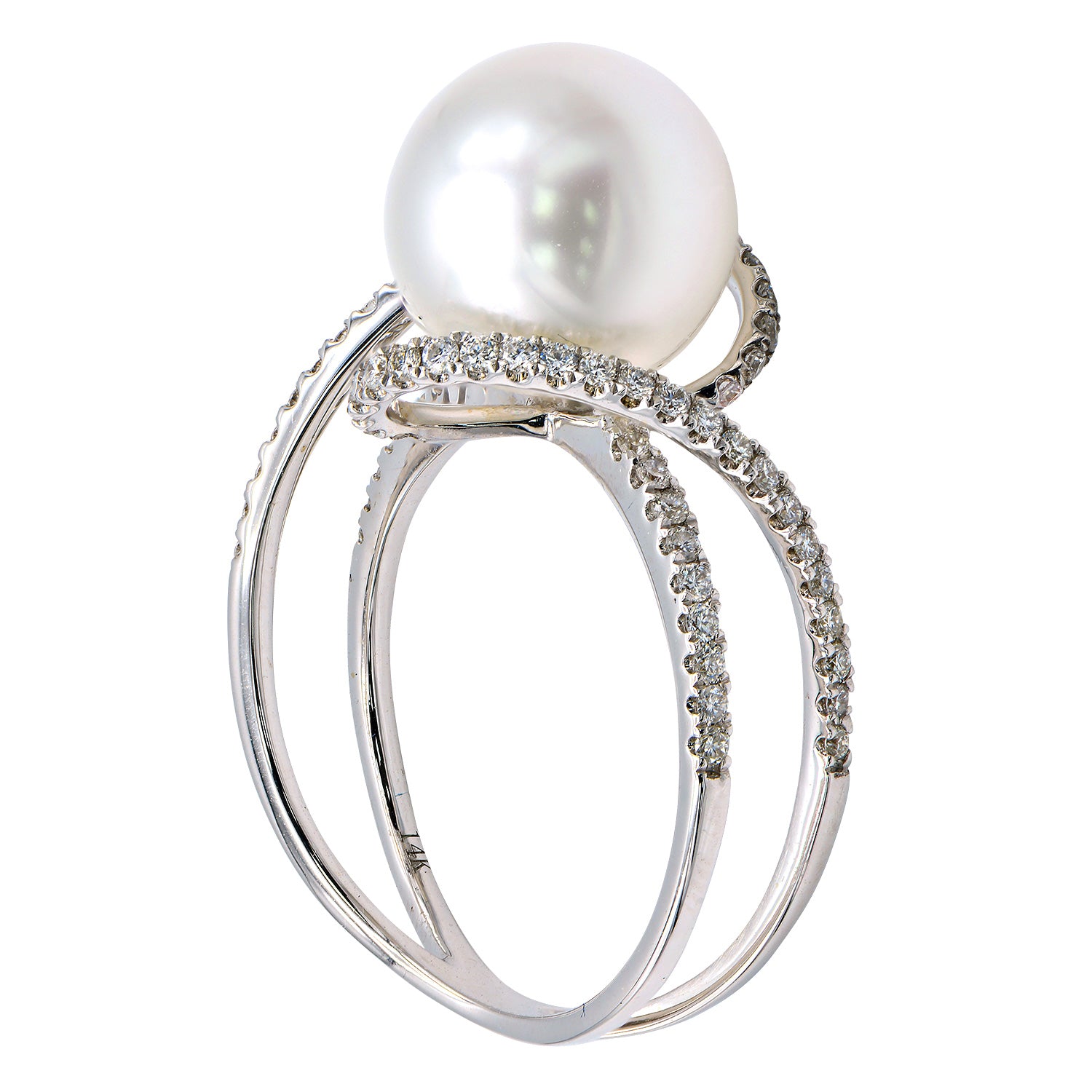 14K White Gold South Sea Pearl and Diamond Ring, 10-11mm