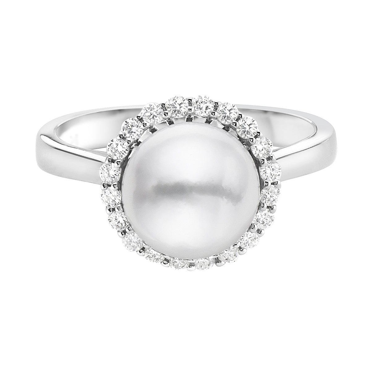 14K White Gold Akoya Pearl and Diamond Ring