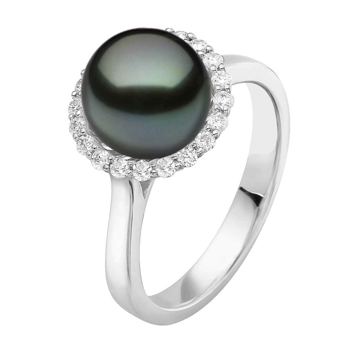 14K White Gold Tahitian Pearl and Diamond Ring