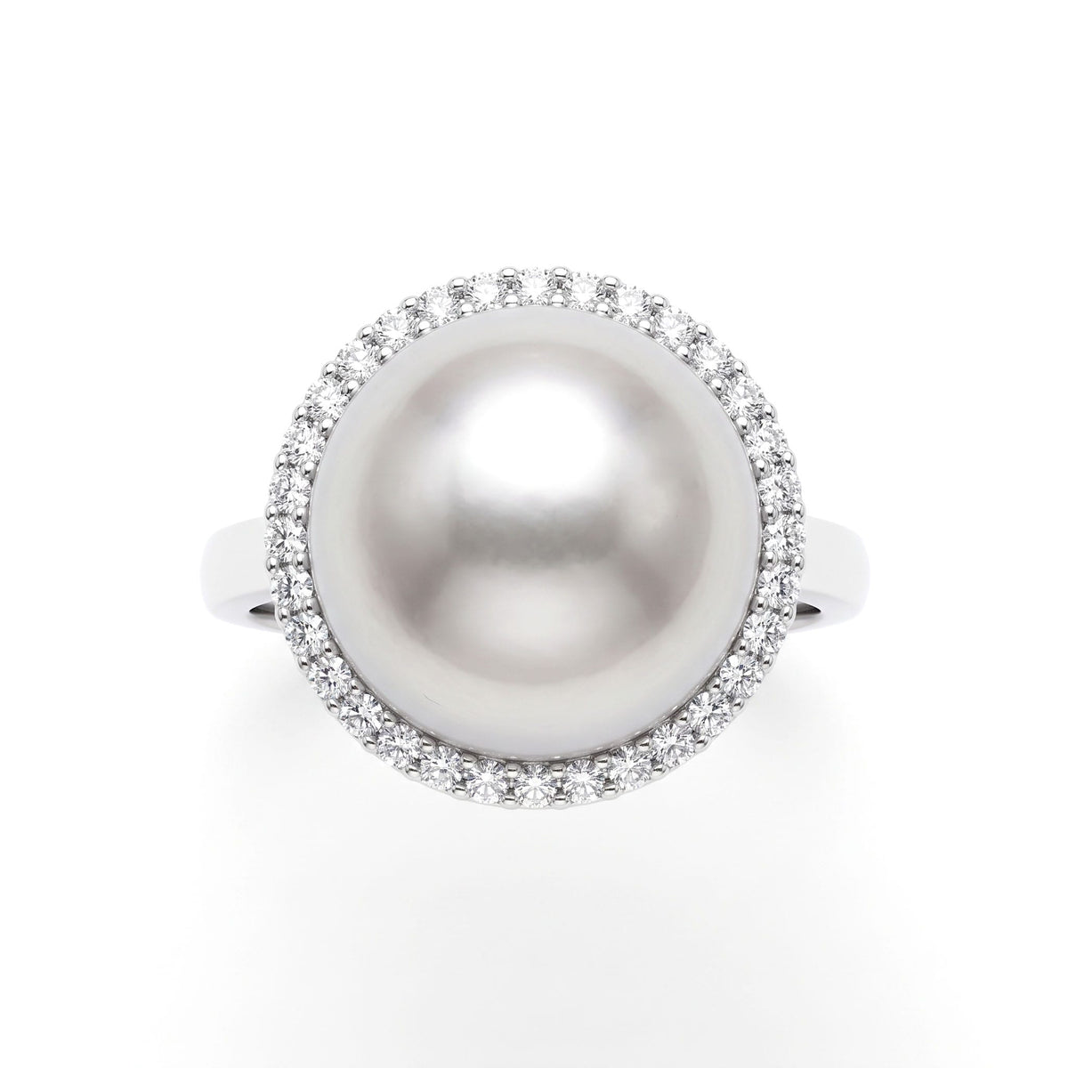 18K White Gold South Sea Pearl Ring, 12-13mm, 0.39ct