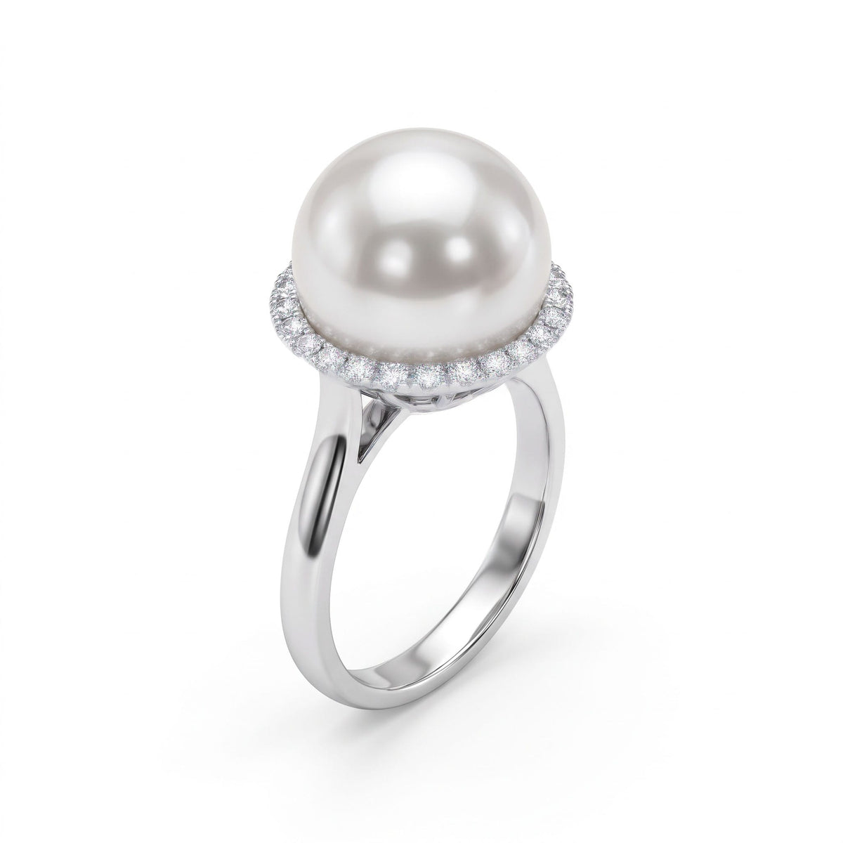 18K White Gold South Sea Pearl Ring, 12-13mm, 0.39ct