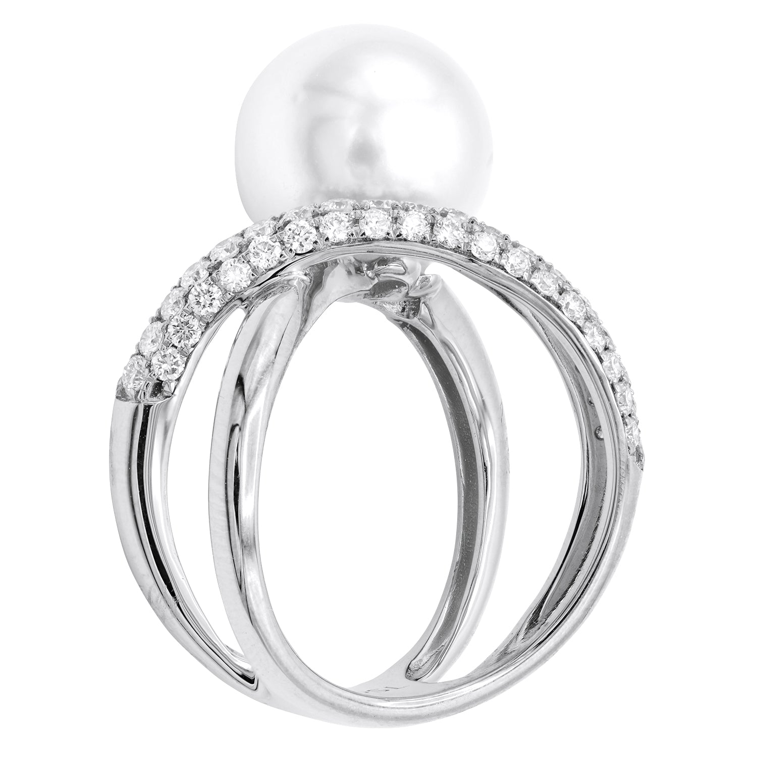 18K White Gold South Sea Pearl and Diamond Crossover Ring