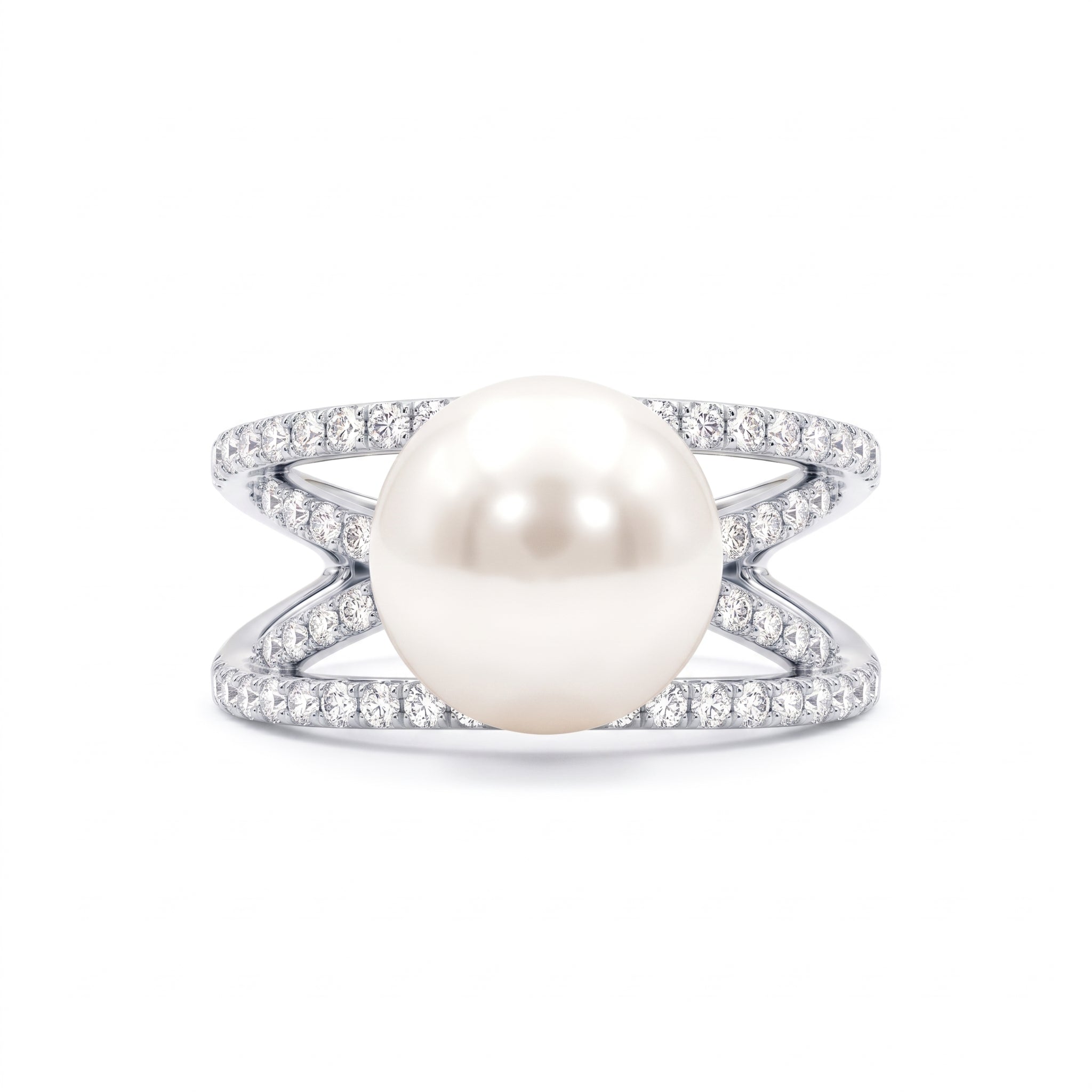 14K White Gold South Sea Pearl Ring, 10-11mm, 0.58ct